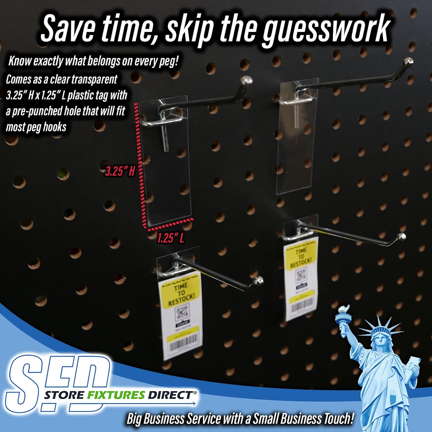 Clear Plastic Peg Back Tag Label Holders, Transparent Reorder Replenishment UPC Ticket Tabs for Peg Hooks, Slatwall, Gridwall or Pegboard Hooks, 1,000 Pack