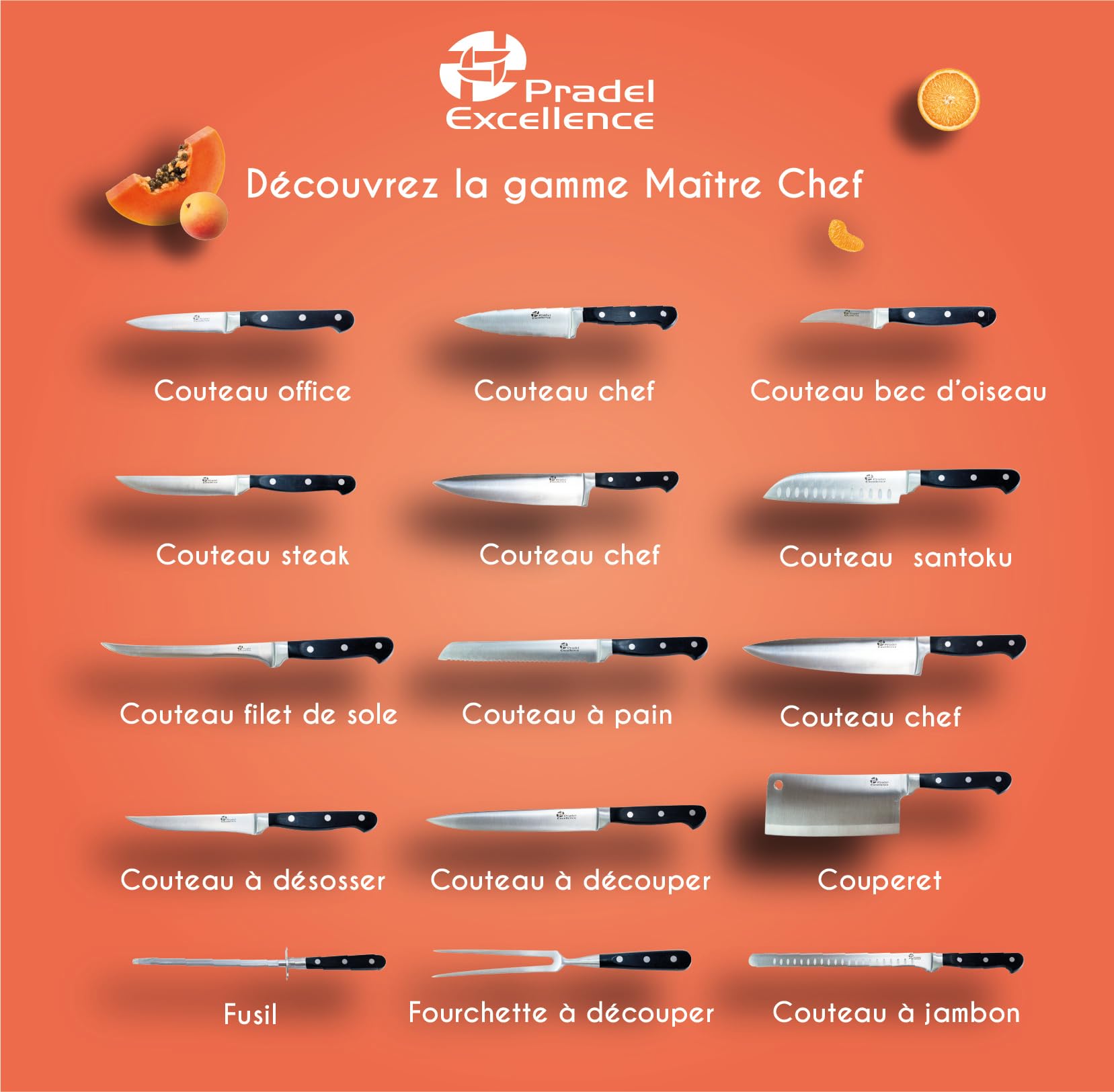 Pradel Excellence Couteau Chef 15 cm Acier Inoxydable 3Cr14 Manche POM Argent