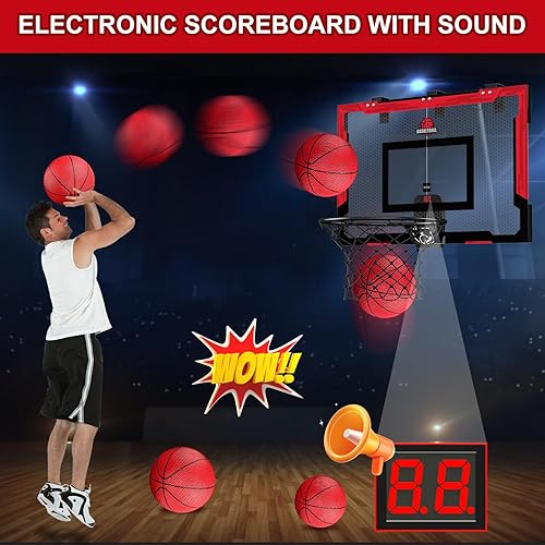 Miniatura 3 de HYES Aro de baloncesto grande de 24 x 16 pulgadas para adultos, aro de baloncesto sobre la puerta con tablero resistente, juguetes de baloncesto
