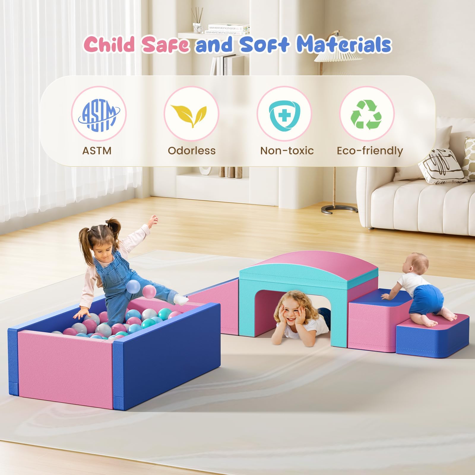 STYPLZ Blocchi da arrampicata per bambini con vasca per palline, blocchi da arrampicata per neonati, rivestimento in PU, facile da pulire, chiusura con cerniera nascosta, schiuma ad alta elasticità