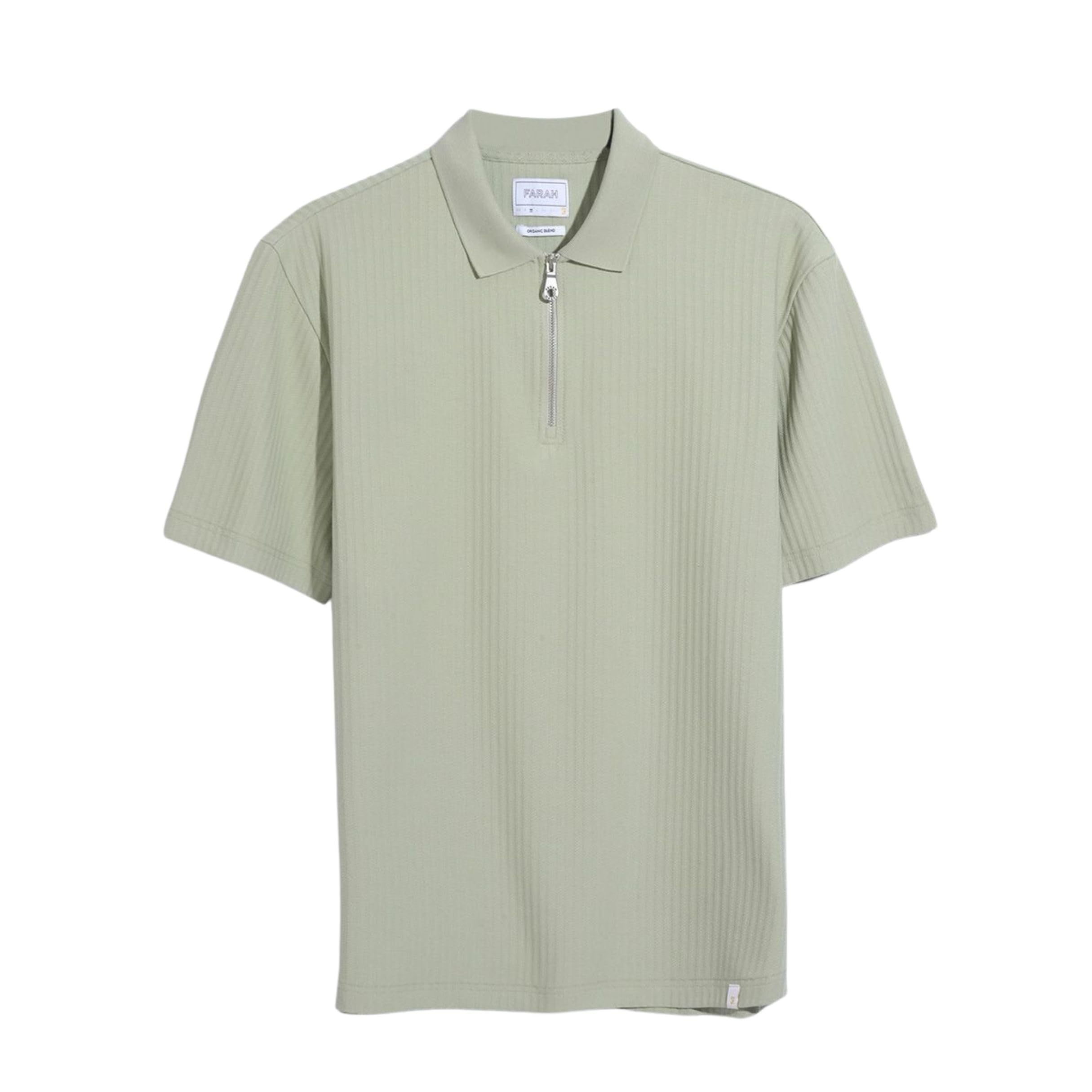 Farah Men's Green Shade Dobson Zip Short Sleeve Polo, M,