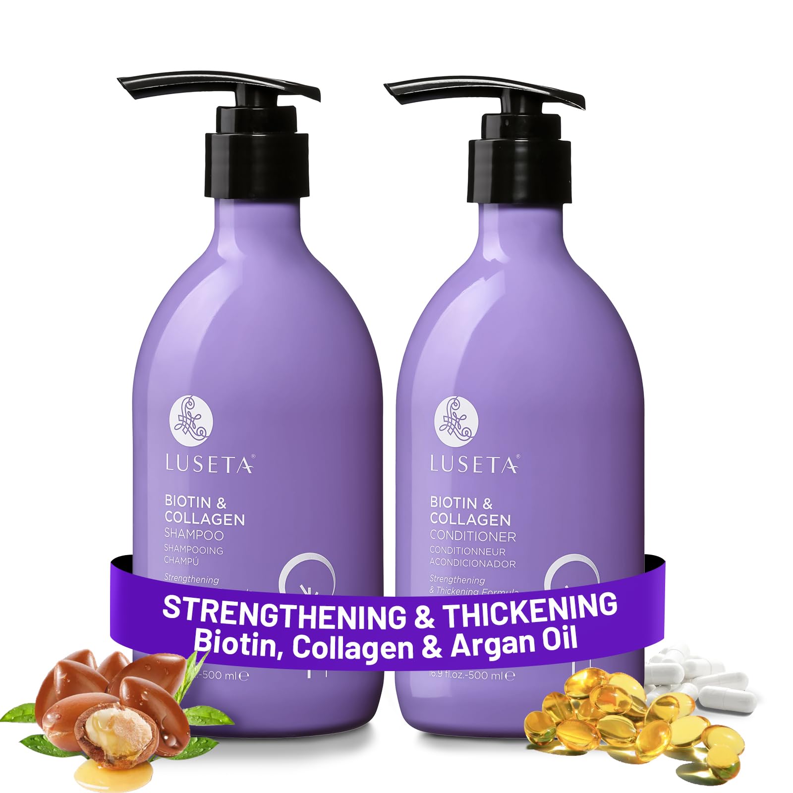 Luseta Biotin Shampoo and Conditioner for Hair - Thickening Shampoo for Thinning Hair - Infused with Argan Oil to Repair Damaged Dry Hair 2X500ML