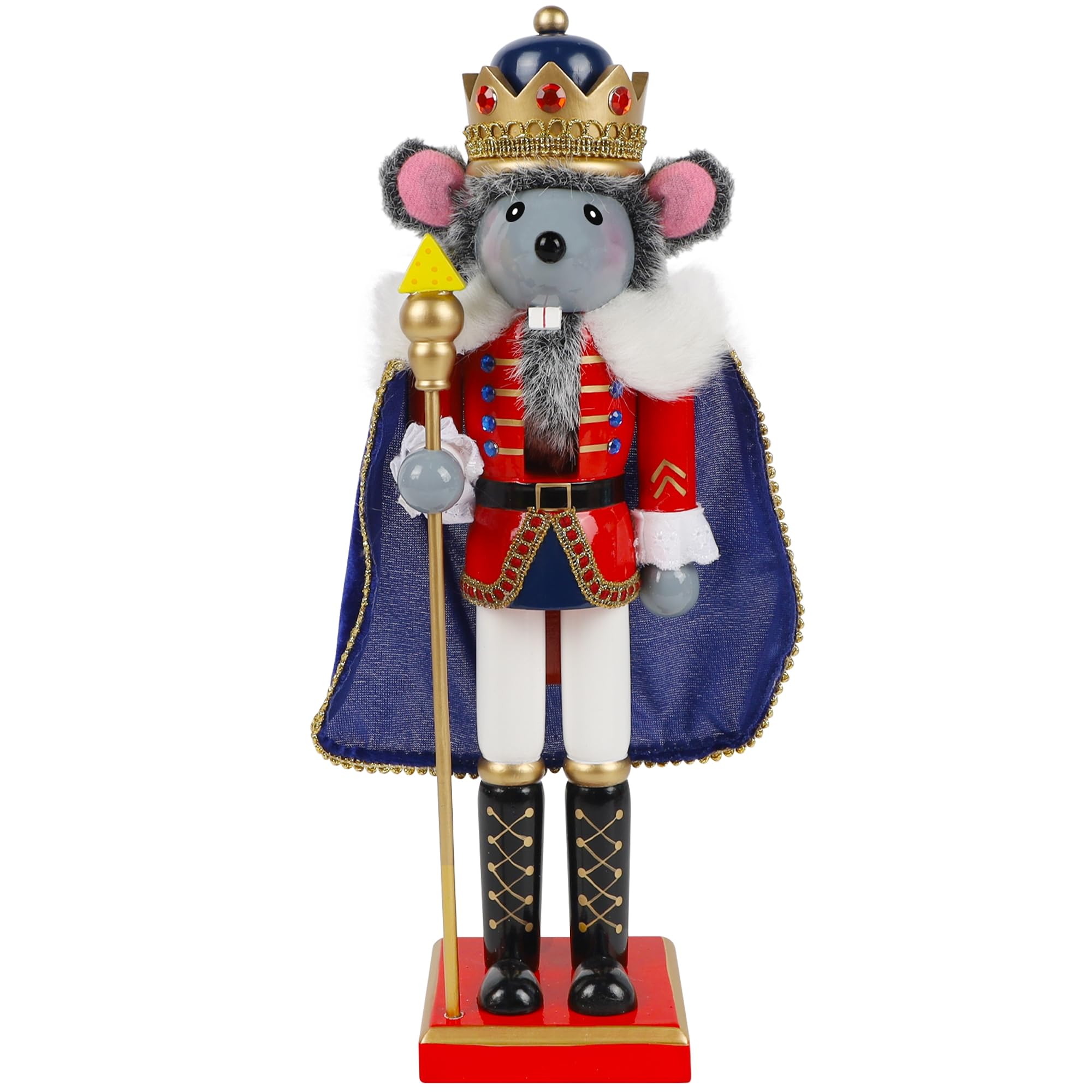 Joliyoou Christmas Nutcracker Figures, 14 Inch Wooden Nutcracker Ornaments, Large Xmas Funny Nutcracker Tabletop Festival Shelves Decorations(Crowned Mouse King)