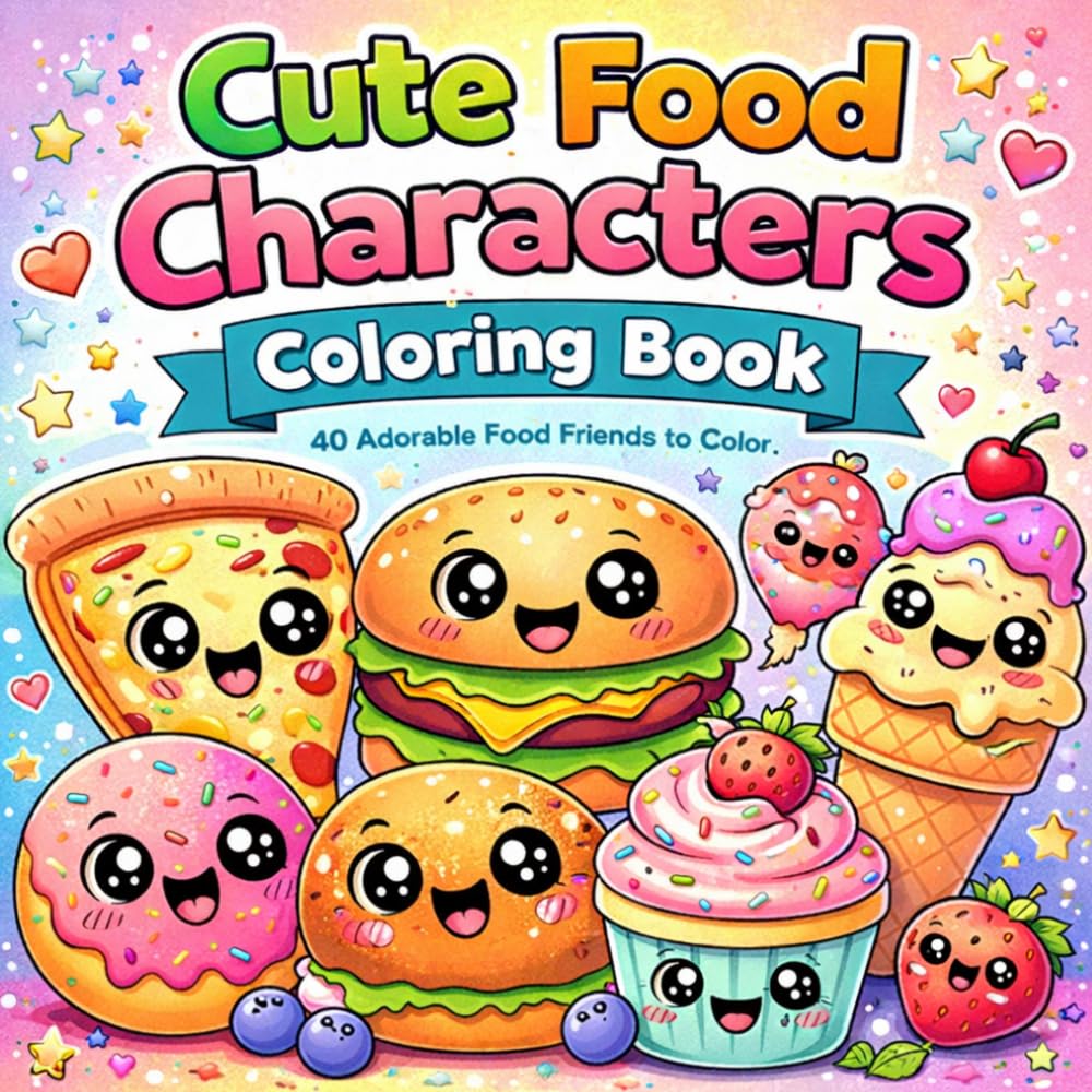 Cute Food Characters Coloring Book: 40 Adorable Food Friends to Color for Kids and Adults – Fun, Cute, and Relaxing Kawaii Food Coloring Pages (Lifestyle & Fun)