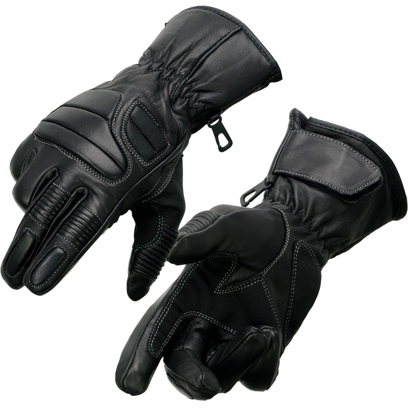 Milwaukee Leather SH607 Men's Black Leather Gauntlet Padded Back Racing Motorcycle Hand Gloves W/Reflective Piping. - Large