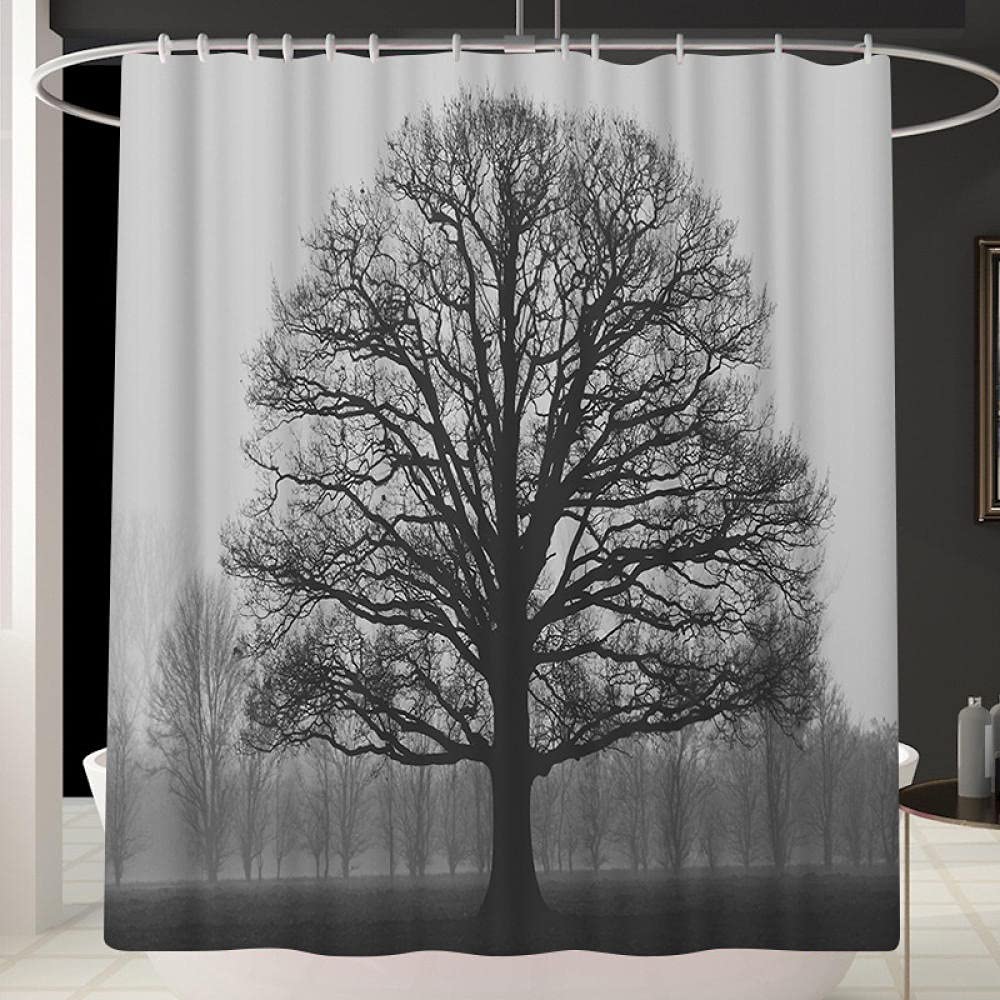 Tenda Da Doccia Con Albero Bianco E Nero RnnJoile, 183x183 Cm, Con Ganci, Stampa Astratta