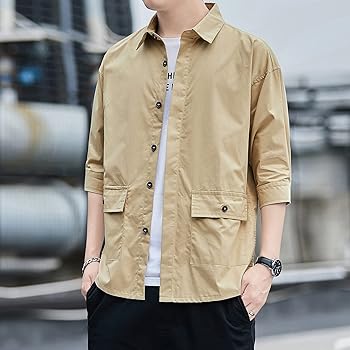 Amazon | [W Wonyo] ワークシャツ メンズ 7分袖 シャツ ボタン付き