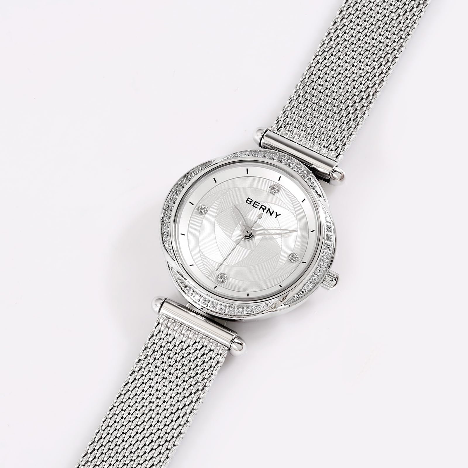 BERNY Mujeres Reloj Dainty Ladies Relojes de Pulsera de Acero Inoxidable de Malla de Banda a Prueba de Agua de Oro Relojes