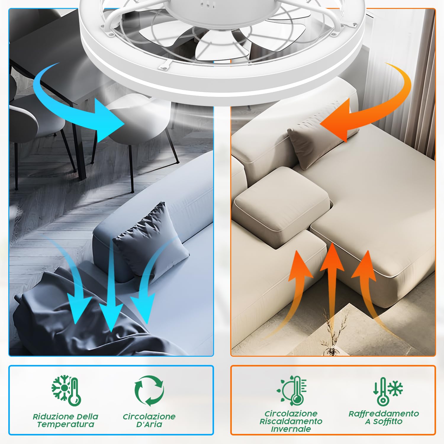 Airwit 48cm Ventilatore da Soffitto Silenzioso con Luce e Telecomando, Dimmerabile Lampada Ventilatore da Soffitto Moderno con Reversibile Motore DC, Lampadario Ventilatore per Camera da Letto, Cucina
