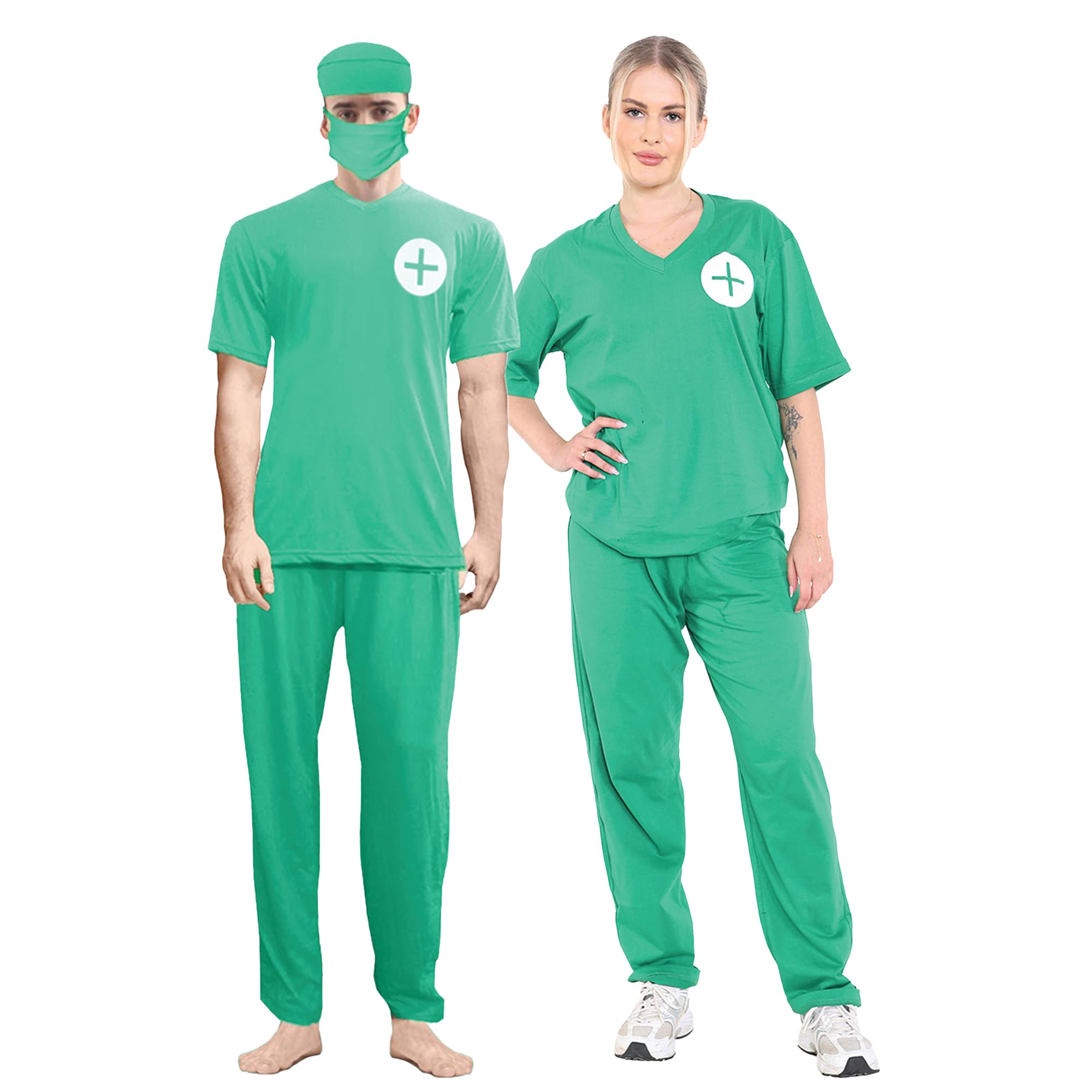 Wickedfun Men's Green Wickedfun® Wo's Doctor's Scrubs Surgeon Costume - Adult Theme Party Fancy Dress Outfit (, One Size)