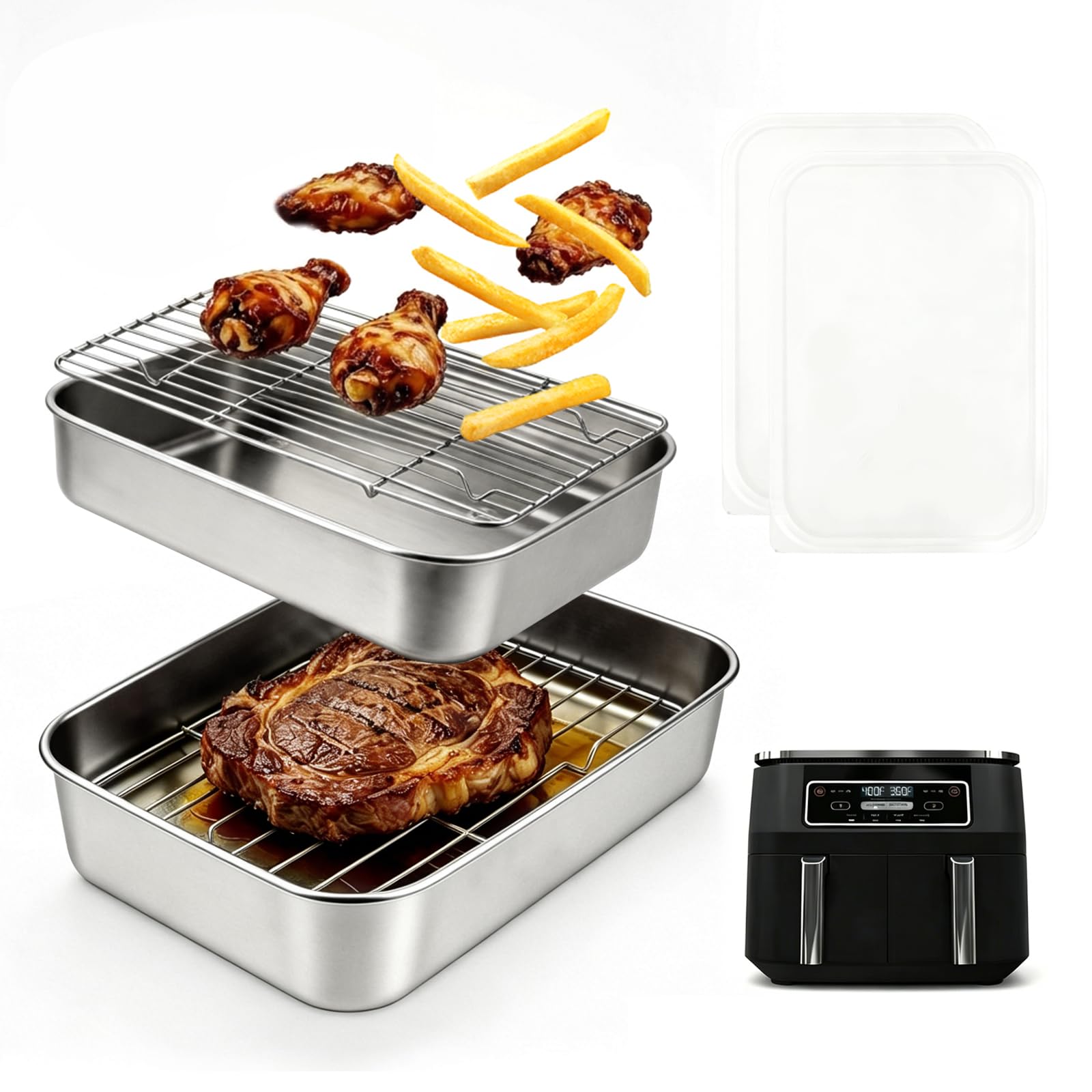 Plat Air Fryer pour Ninja AF300EU AF400EU, lot de 2 plaques et grilles 20x15cm en inox 304