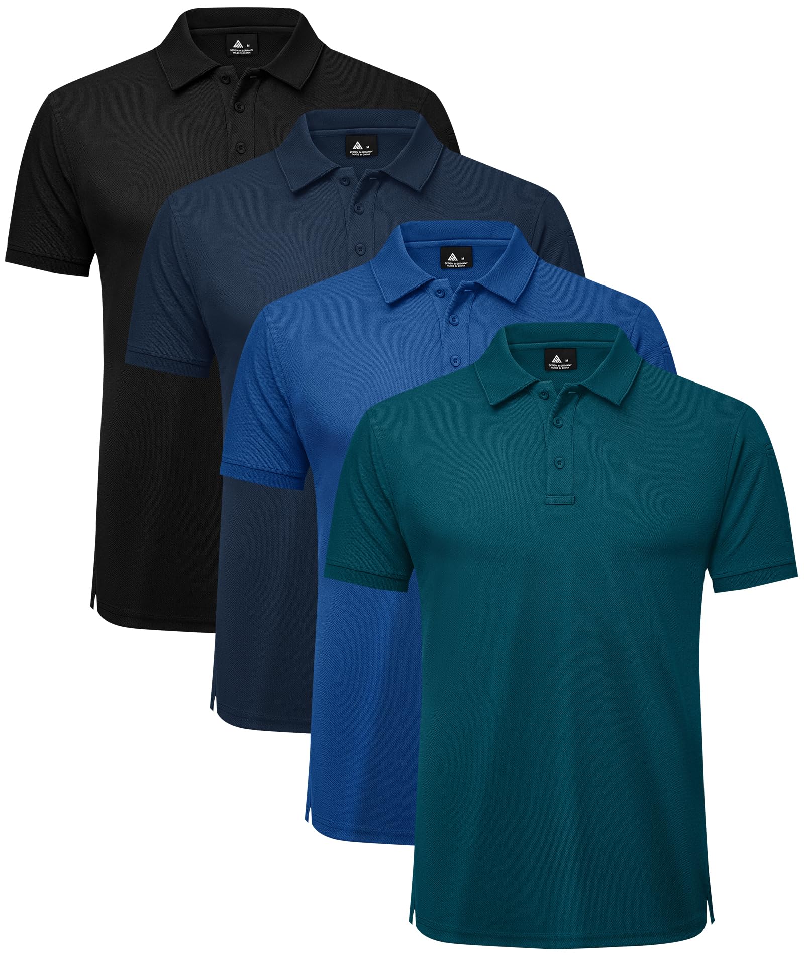ZITY 4 Pack Men's Polo Shirt Short Sleeve Athletic Performance Tactical Golf Shirts for Men Outdoor Sport Work T-Shirt Black Navy Blue Teal Blue XL