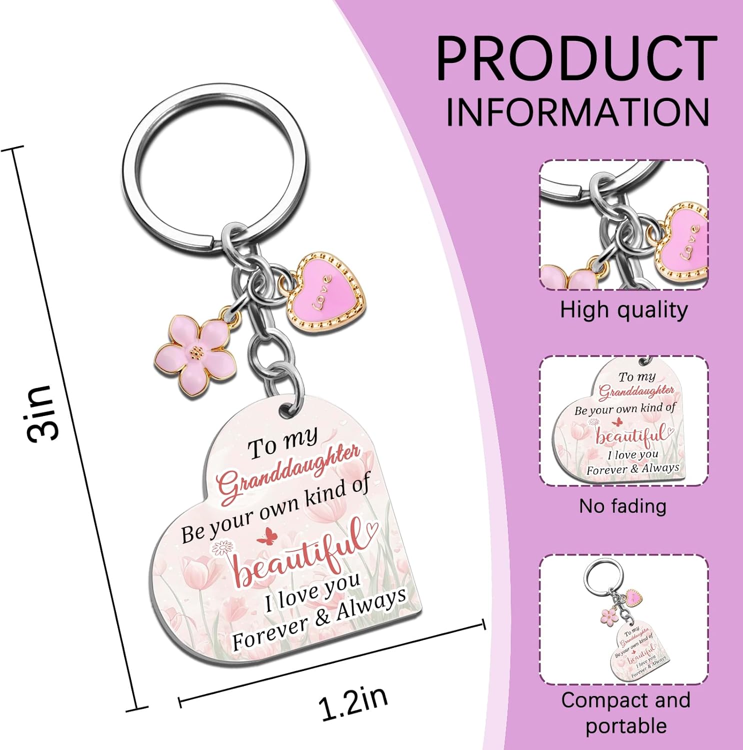 Granddaughter Gifts From Grandma Granddaughter Gifts For Valentines Birthdays Graduation Christmas Gift Keychain - Image 6