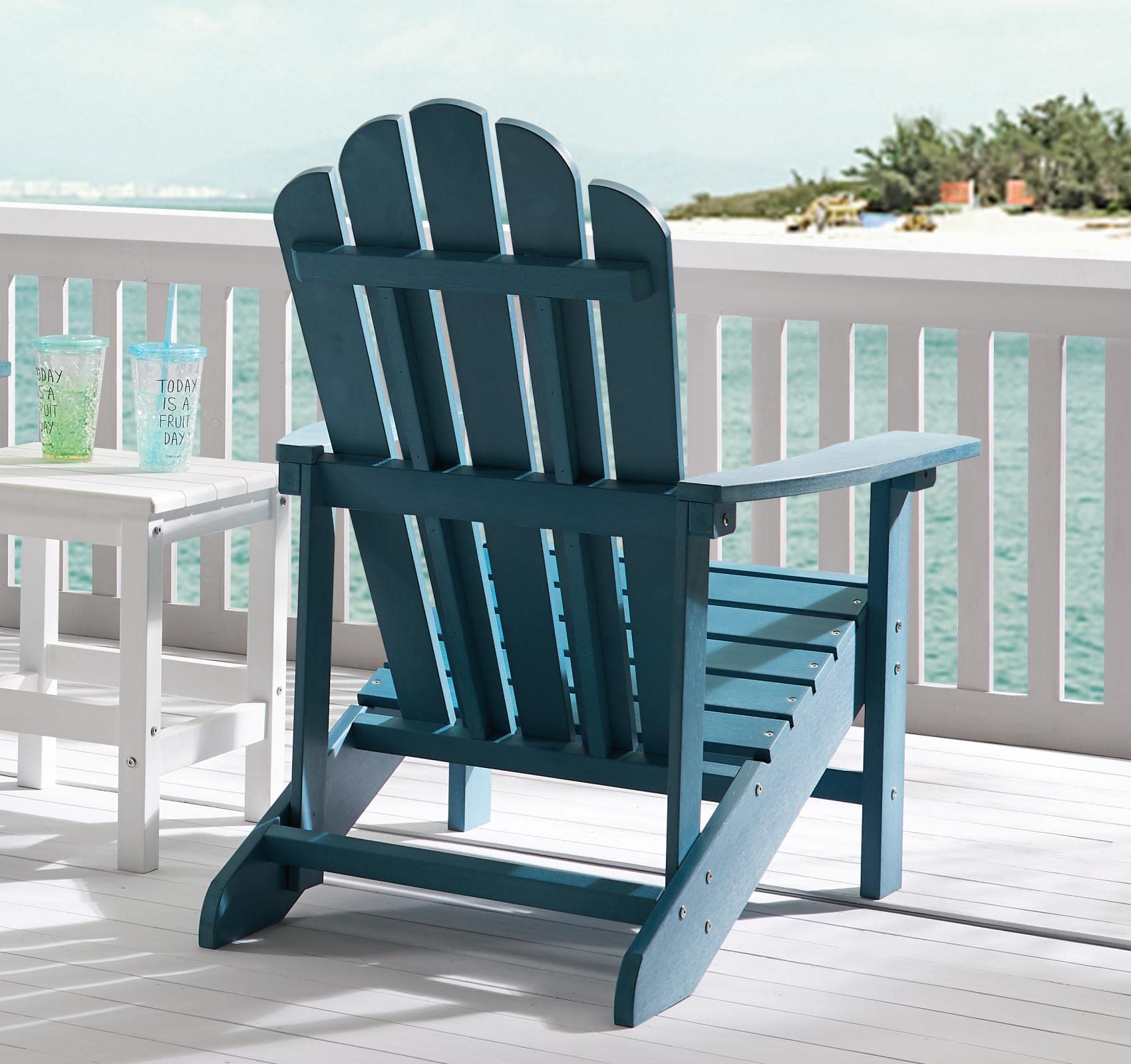 Efurden Adirondack Chair, 350 lbs Capacity Load, Weather Resistant Fire Pits Chair for Lawn and Garden, Looklike Real Wood, Long Life Span, Easy Assembly (Blue)