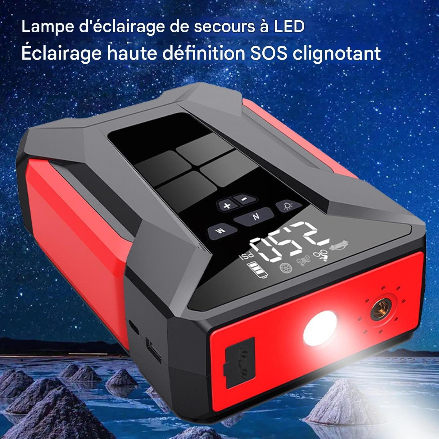 Avviatore Portatile per Batterie Auto Pacchetto Portatile Di Avviamento Per | Alimentatore Auto a Lunga Durata con Accessorio Gonfia Pneumatici per Viaggi e Emergenze