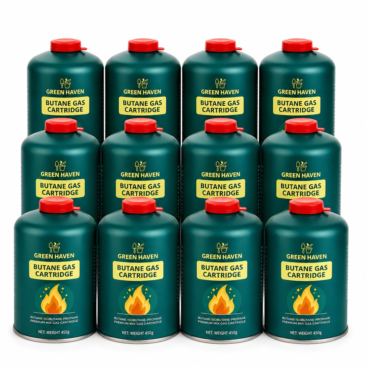 Green Haven C500 Camping Gas Canisters 12 Pack | EN417 Gas Cartridges