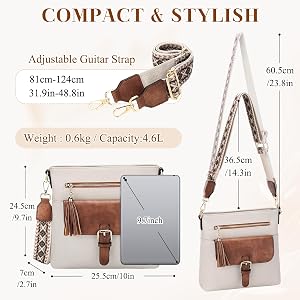 Kasgo Sac Bandoulière Femme Cuir PU Antivol - Élégant Multi-Poches 2 Sangles Réglables