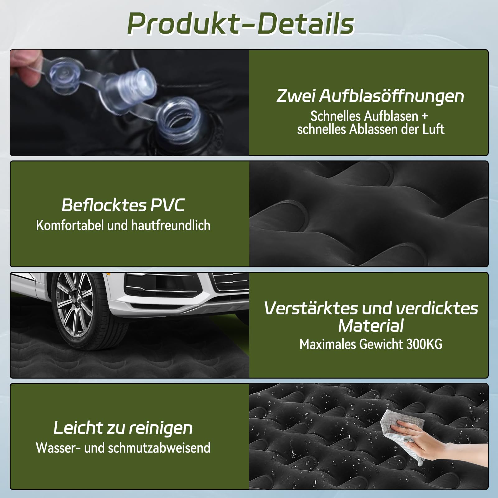 YOOHBERRYS Auto Matratze, 182 * 144cm SUV Auto Luftmatratze mit Luftpumpe, 2 Kissen, Verdickte Beflockung Aufblasbare Auto Bett Kofferraum für Camping Reisen Outdoor