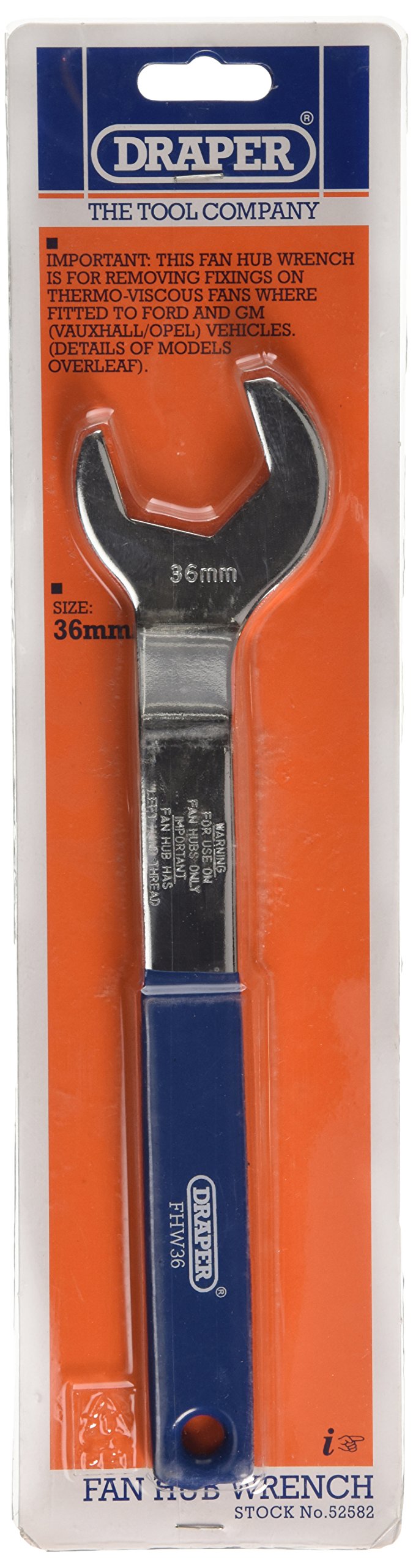 Draper 52582 Thermo Viscous Fan Nut Wrench for Ford/GM, 36mm