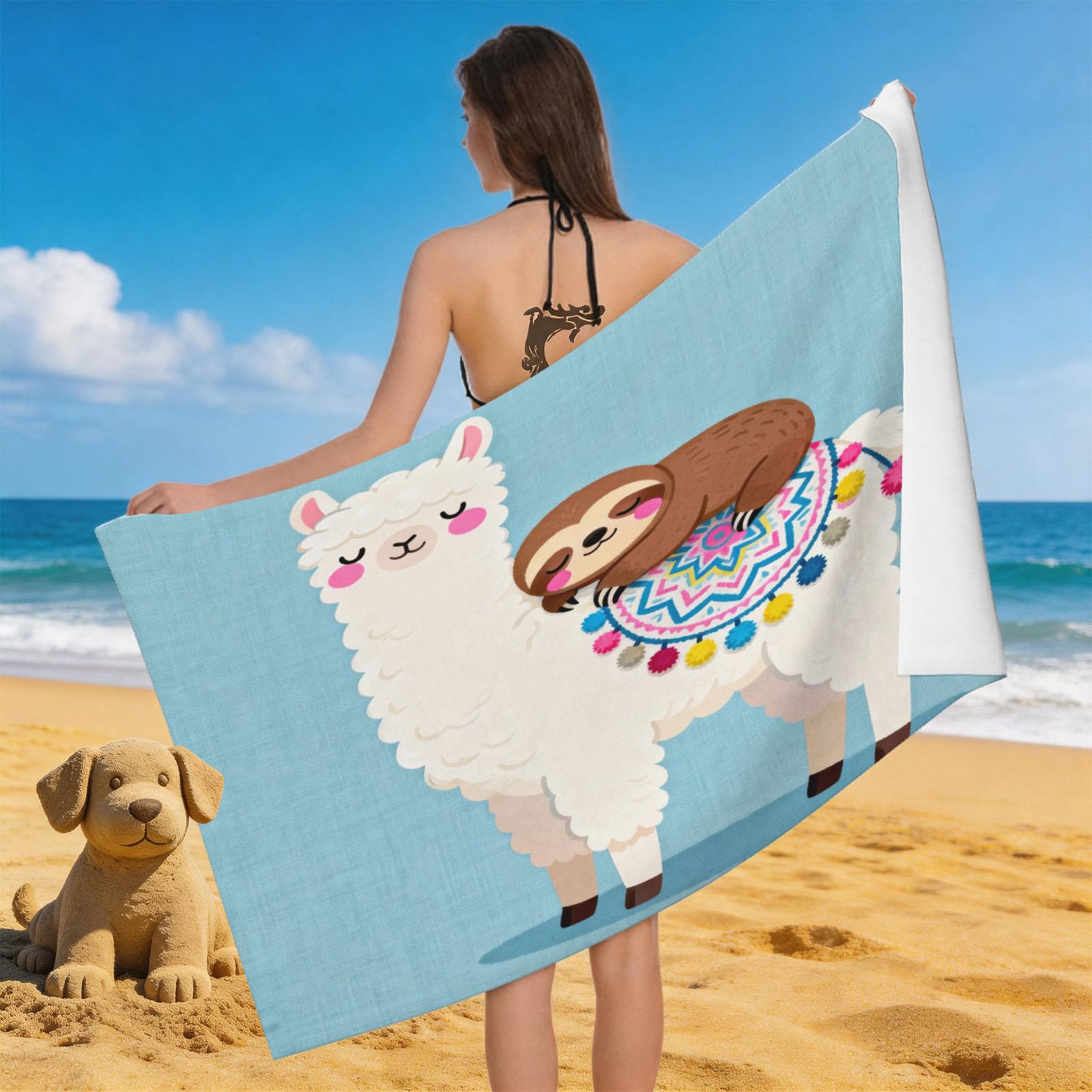 Leichong Men's Blue 3D Alpaca Beach Towel Large Microfiber Soft Quick Dry For Adults, Cartoon Alpaca Bath Towel Lightweight Soft Absorbent For Travel Swimming Pool Sports, 80 X 160 Cm
