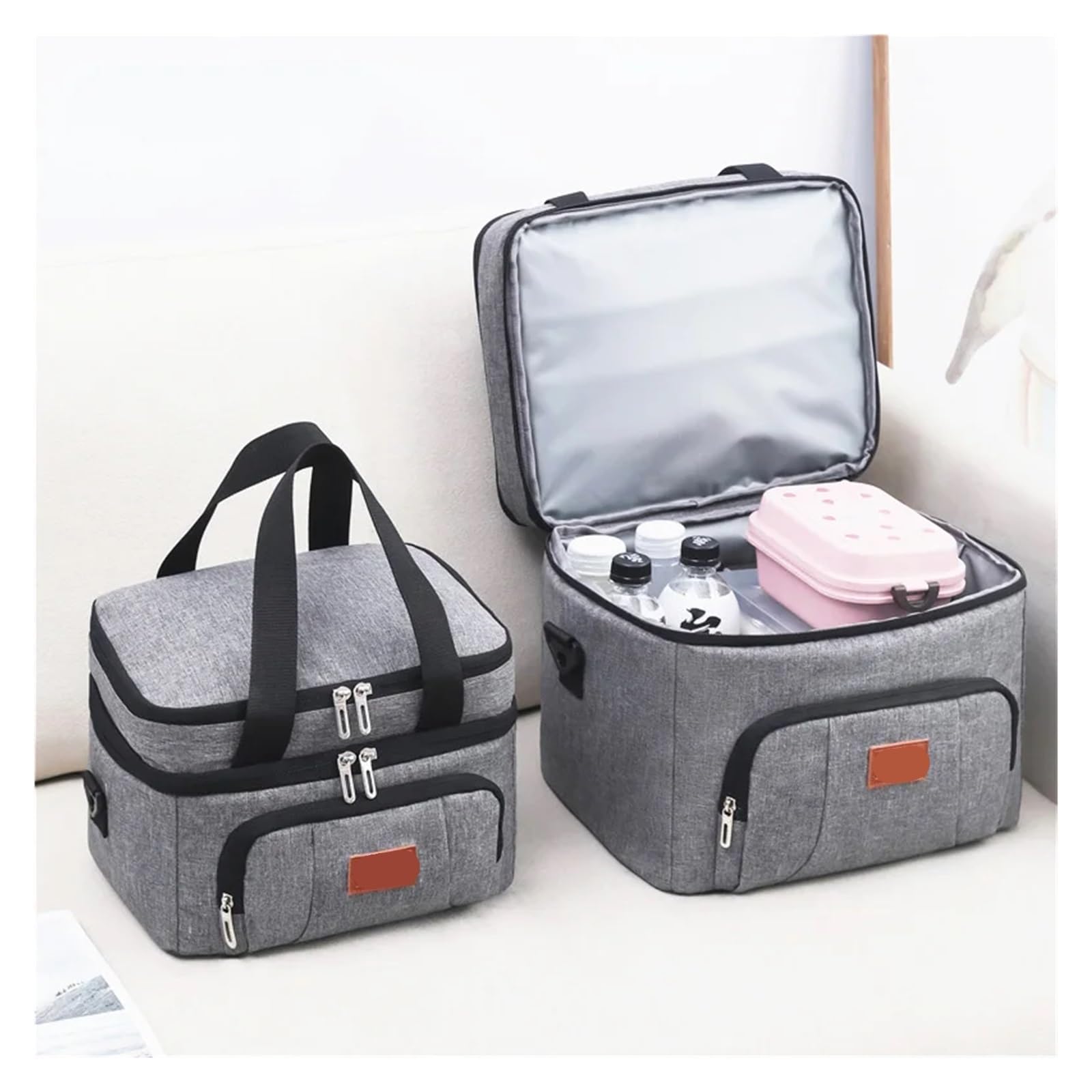Lunchtasche Multifunktionale Doppelschichten-Tragetasche, Kühler, Lunch-Taschen for Damen und Herren, große Kapazität, Reise-Picknick-Lunchbox mit Schultergurt
