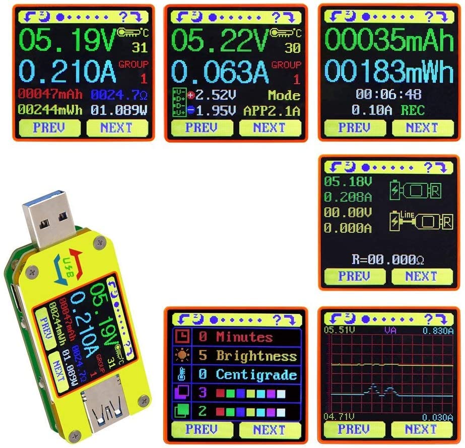 Various display screens of the UM34C