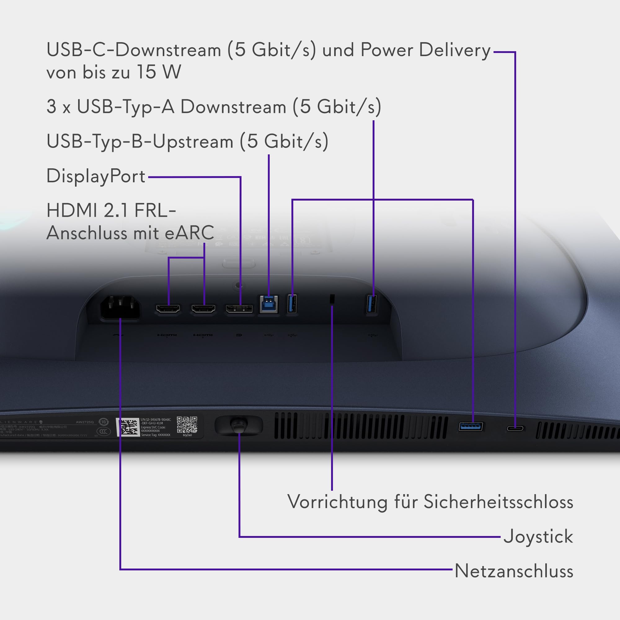 Alienware 27 Gaming Monitor AW2725Q, 3840x2160, 240Hz, QD OLED, 0.03ms | Dolby Vision, VESA DisplayHDR True Black 400, 99% DCI-P3, 1000 cd/m2, 100x100 mm, 2 HDMI 2.1, USB-C 15W, verstellbarer Stand