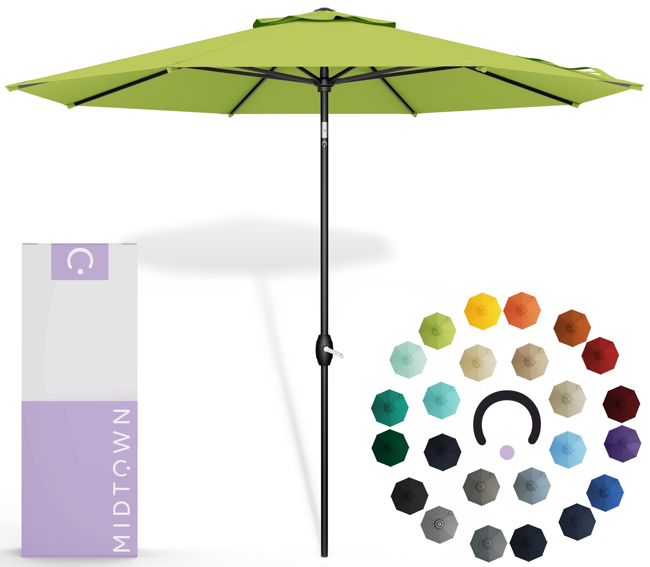 Midtown Umbrellas Sunbrella Umbrella 10 Feet Large Outdoor Umbrella With Sunbrella Macaw Acrylic Fabric - Auto-Tilt Aluminum Frame Large Patio Umbrella For Backyard, Deck, Garden, Pool - Black Pole