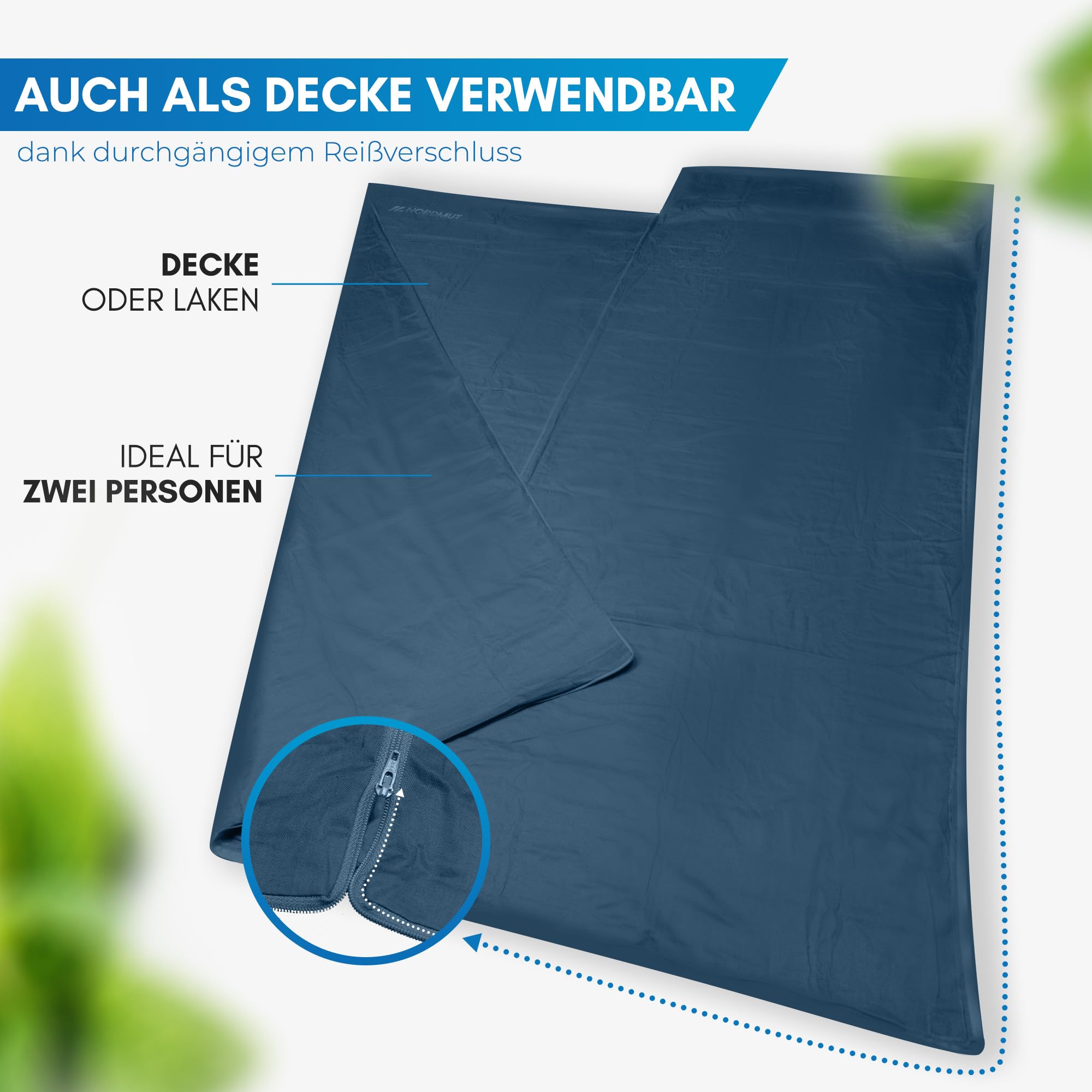 NORDMUT® Hüttenschlafsack Ultraleicht aus Mikrofaser oder Baumwolle - Reiseschlafsack atmungsaktiv kleines Packmaß & besonders weich inkl. Kissenfach
