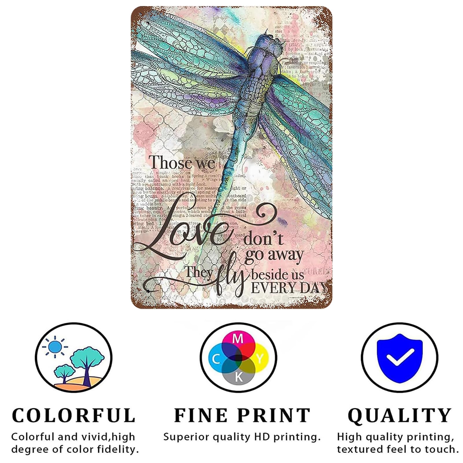 YYN Dragonfly Metal Tin Sign - 8x12 Inch Inspirational Quote Wall Decor