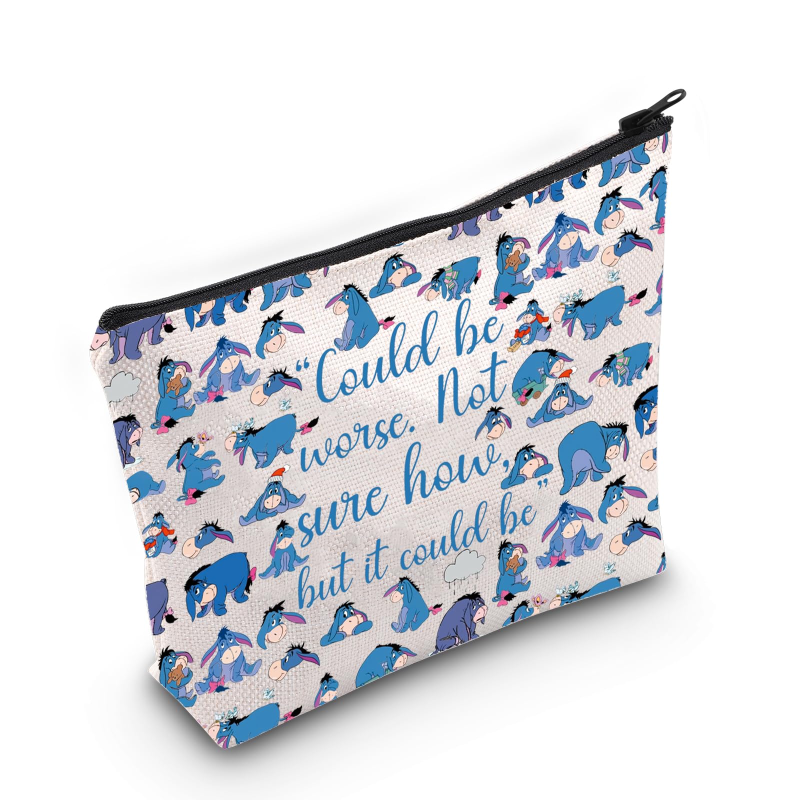 LEVLO Funny Eeyore Quote Cosmetic Make Up Zipper Pouch Bag - Inspiration Gift: 'Could Be Worse', Could Be Worse M