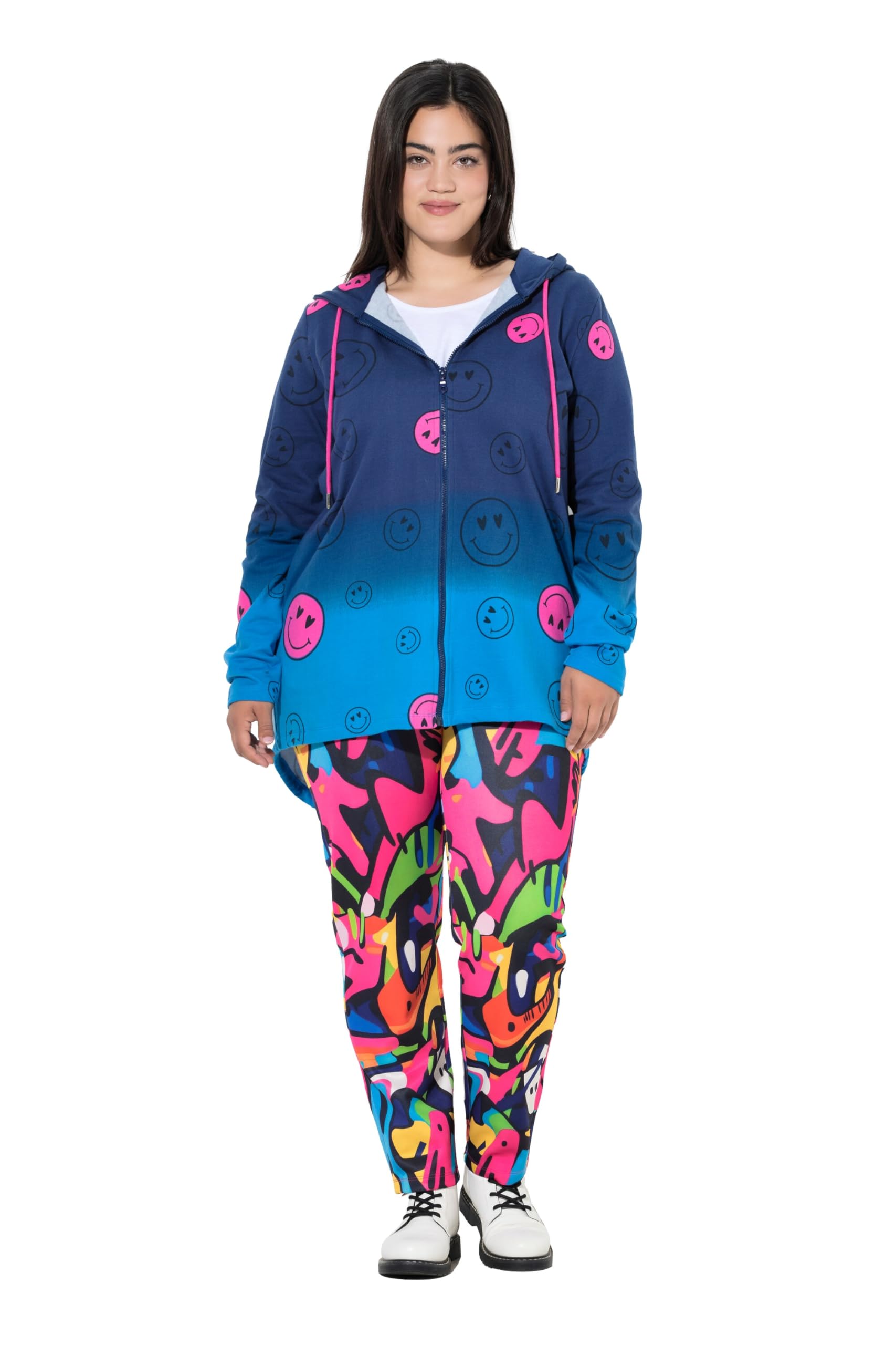 Angel of Style Damen große Größen Übergrößen Plus Size Sweatjacke, A-Linie, Smiley-Muster, Kapuze 846120