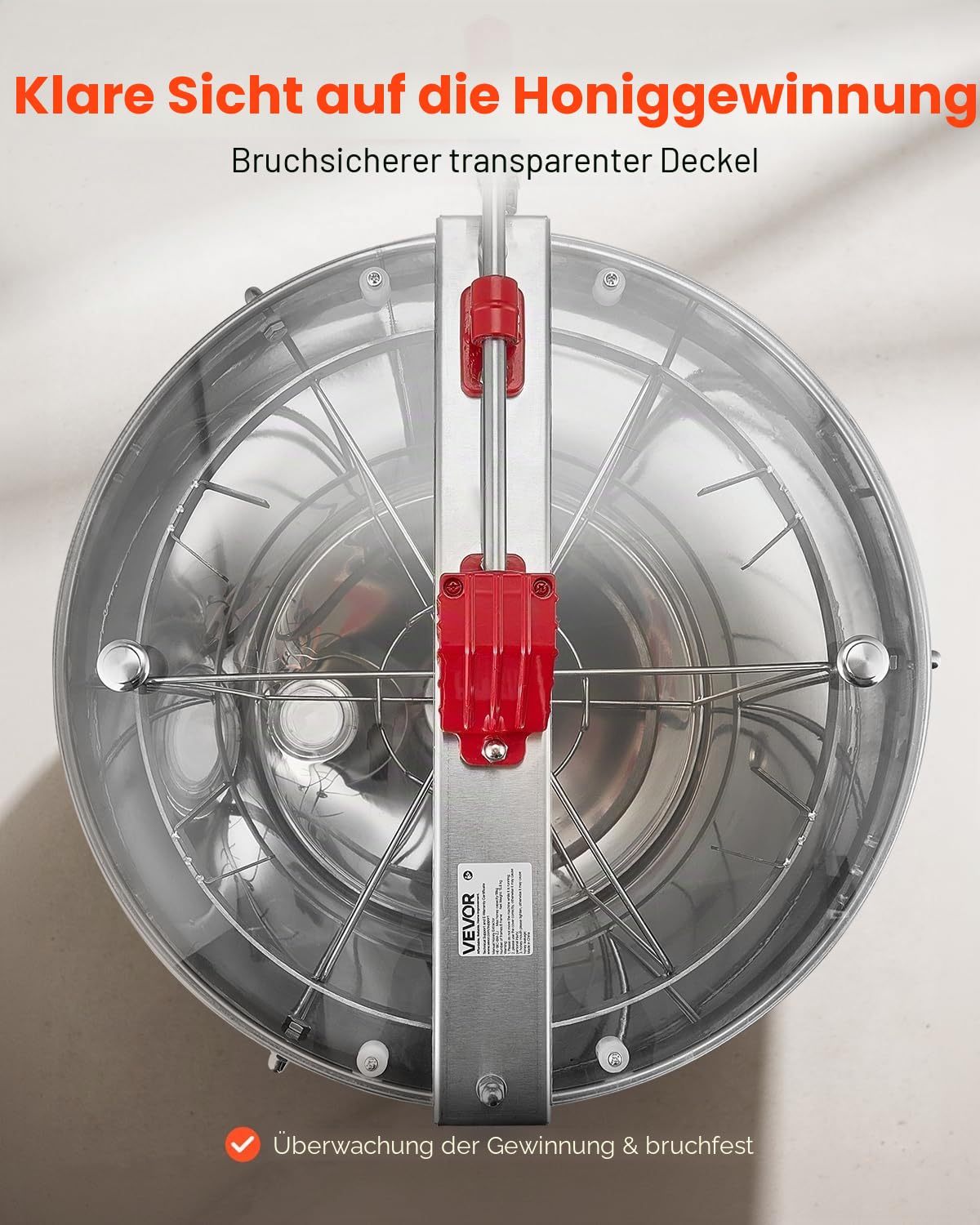VEVOR Honigschleuder, manuelle Tangentialschleuder mit 6 Rahmen & transparentem Deckel, Honigextractor aus Edelstahl mit höhenverstellbarem Ständer, Wabenextraktionszentrifugenausrüstung Imker