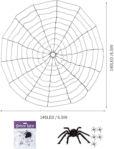 Miniatura 6 de Anycosy Decoración de luces de Halloween, 140 luces LED de telaraña con 5 arañas negras, luces de Halloween al aire libre, 8 modos para decoración