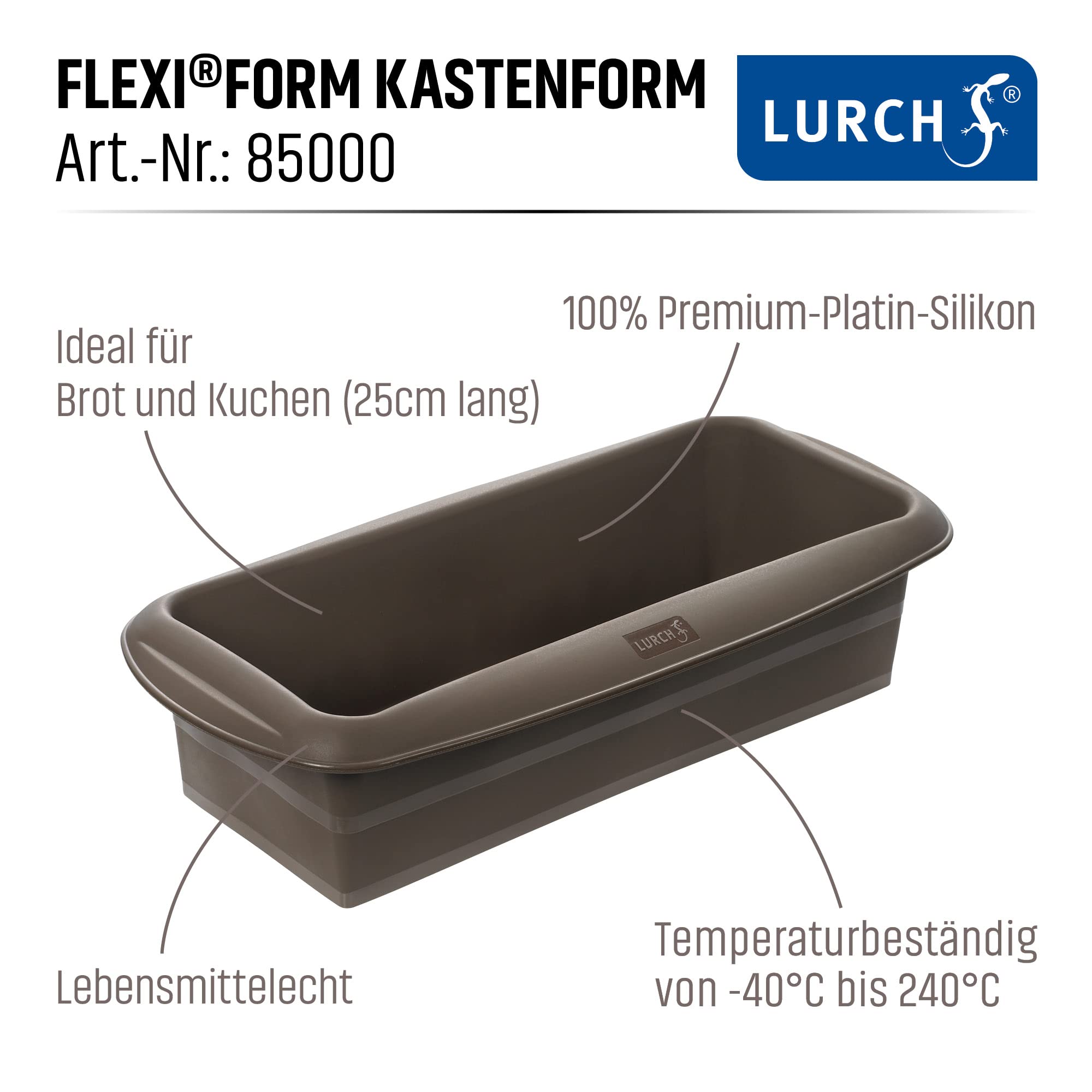 Lurch 585000 FlexiForm - Juego de 2 moldes para pan (100% silicona platino sin BPA, 25 x 9 cm), color marrón