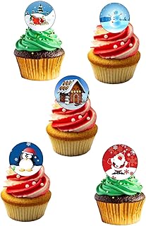 24 PRECUT Christmas Clipart Edible Wafer Paper Round Cake Toppers Decorations