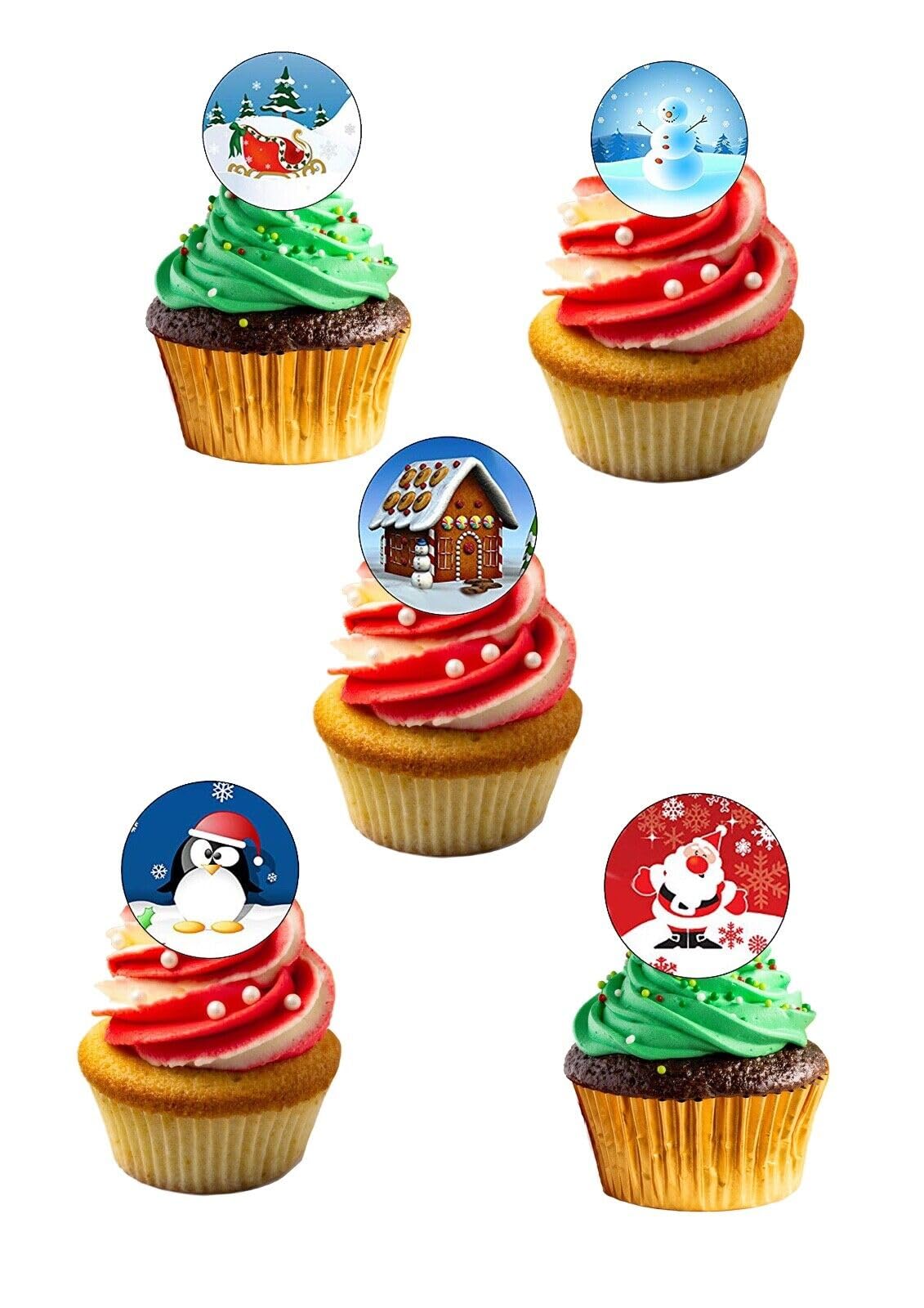 Top That 24 Precut Christmas Clipart Edible Wafer Paper Round Cake Toppers Decorations