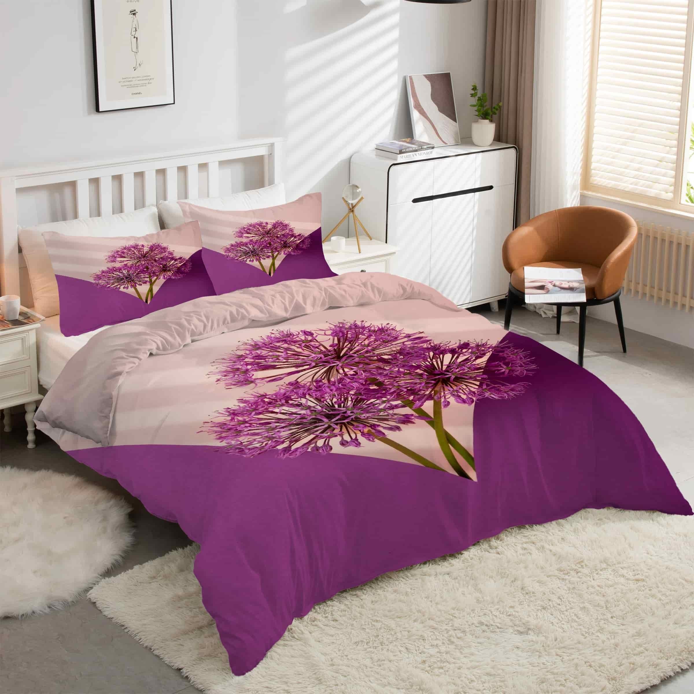 Housse de couette 200x200 violette d'une douceur absolue, ensemble de literie chic 3 pièces