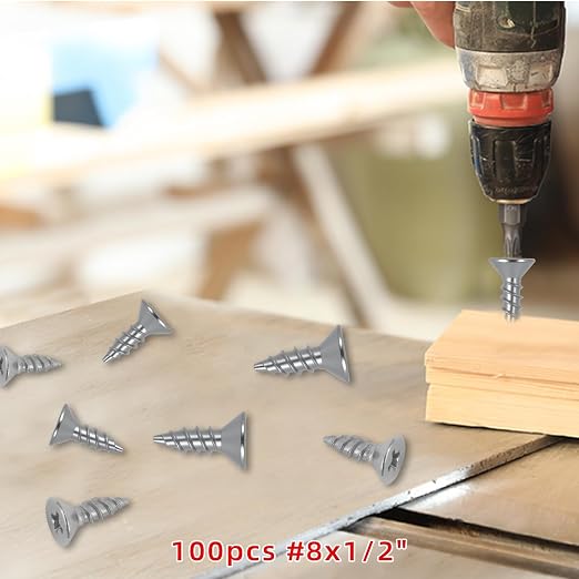 100 tornillos autorroscantes #8 x 1/2, cabeza plana Phillips, acero inoxidable SUS304, acabado negro miniatura 2