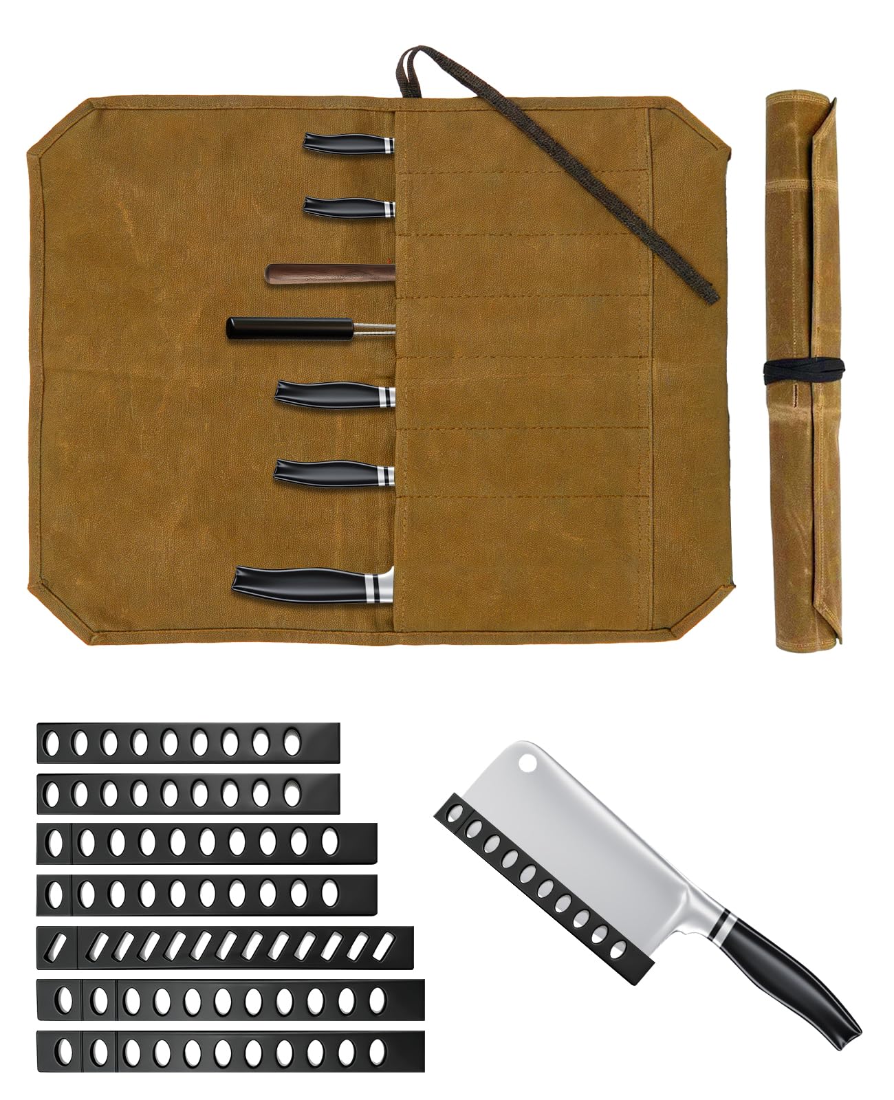 Rudfovn 7 Slots Knife Roll Bag for Chefs, Waxed Canvas Knife Case