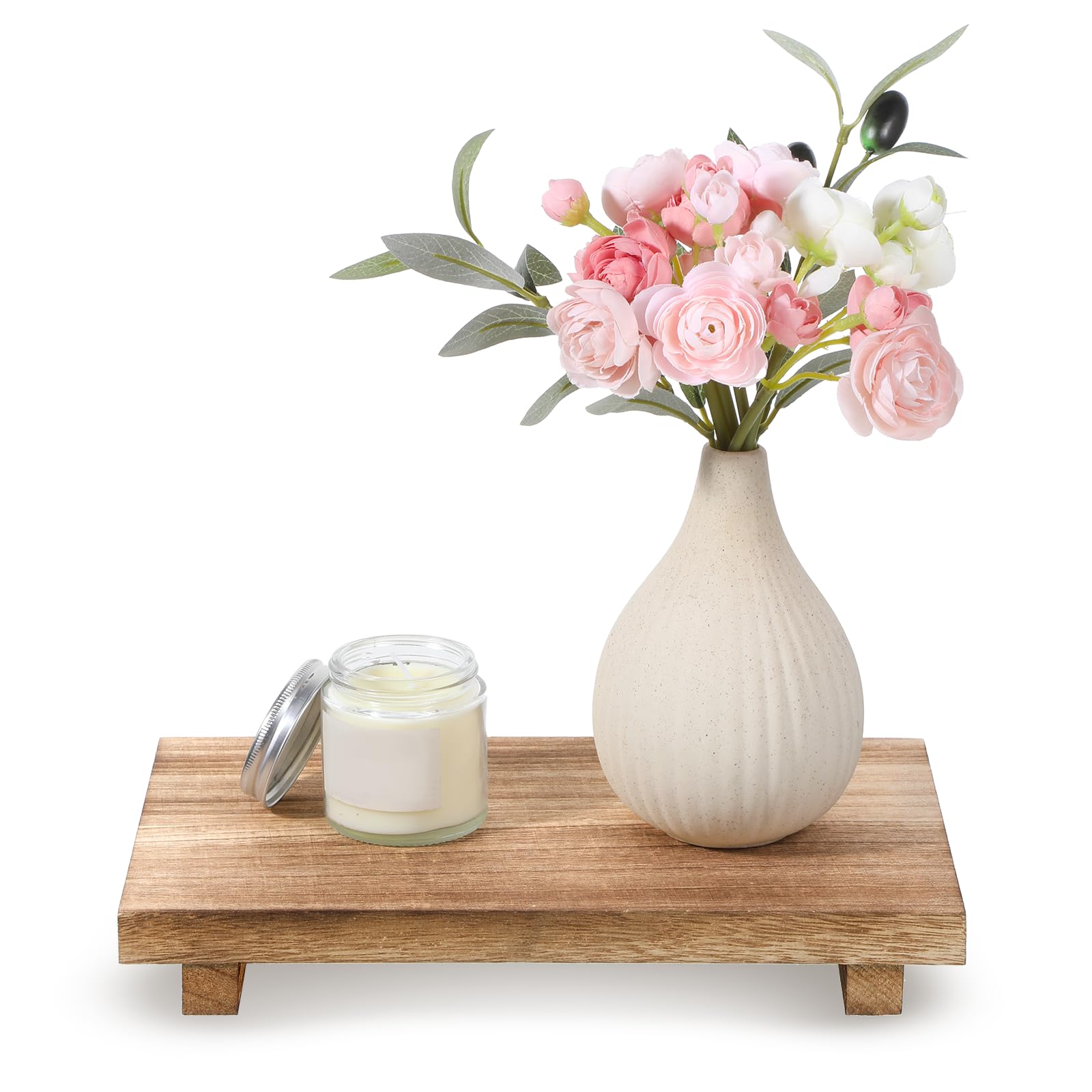 Soporte de pedestal y platos decorativos de baño rústicos de madera