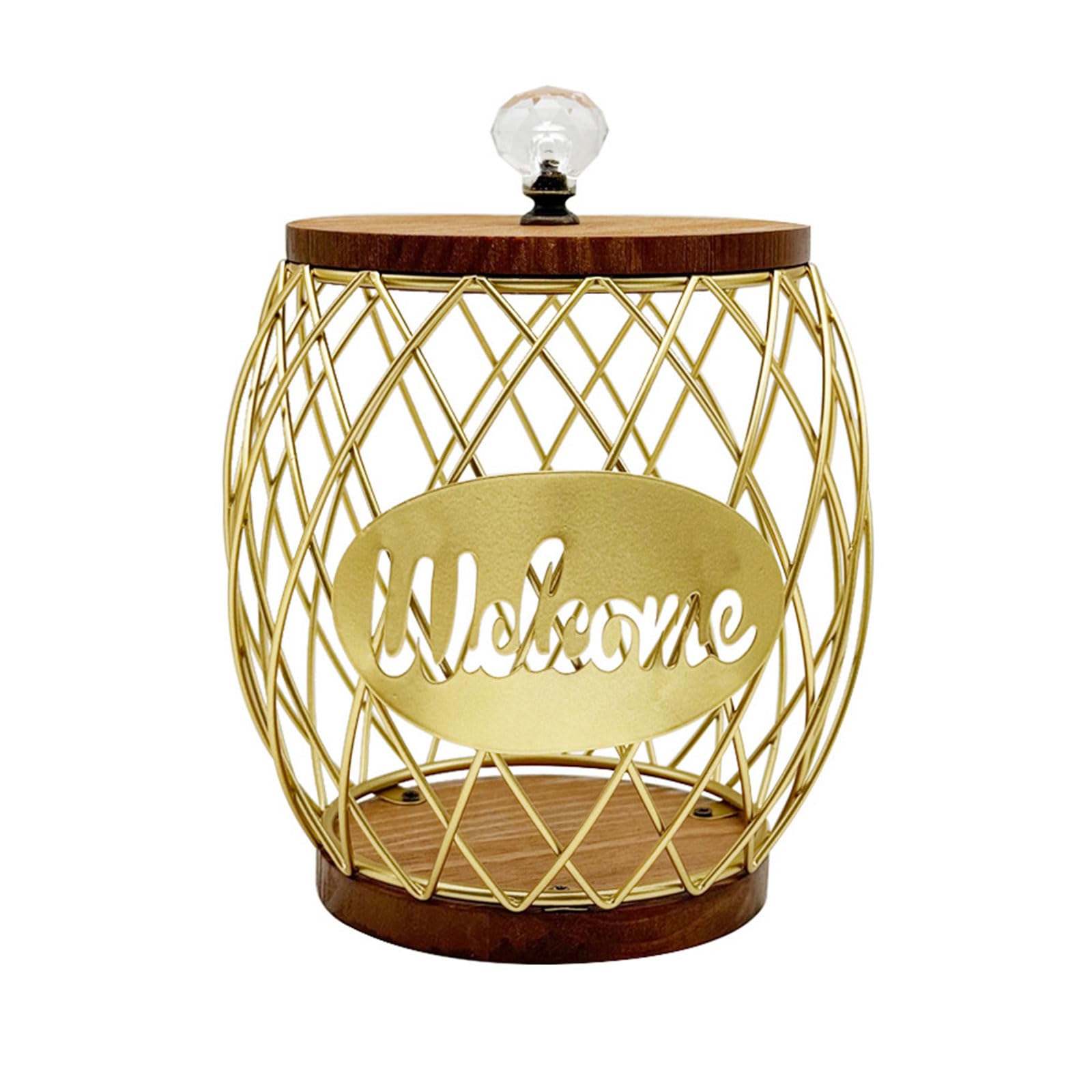 HENYGEN Contemporary Geometric Metal Fruit Basket with Wood Stand for Living Room or Cafe Display Kitchen Living Room Storage Basket
