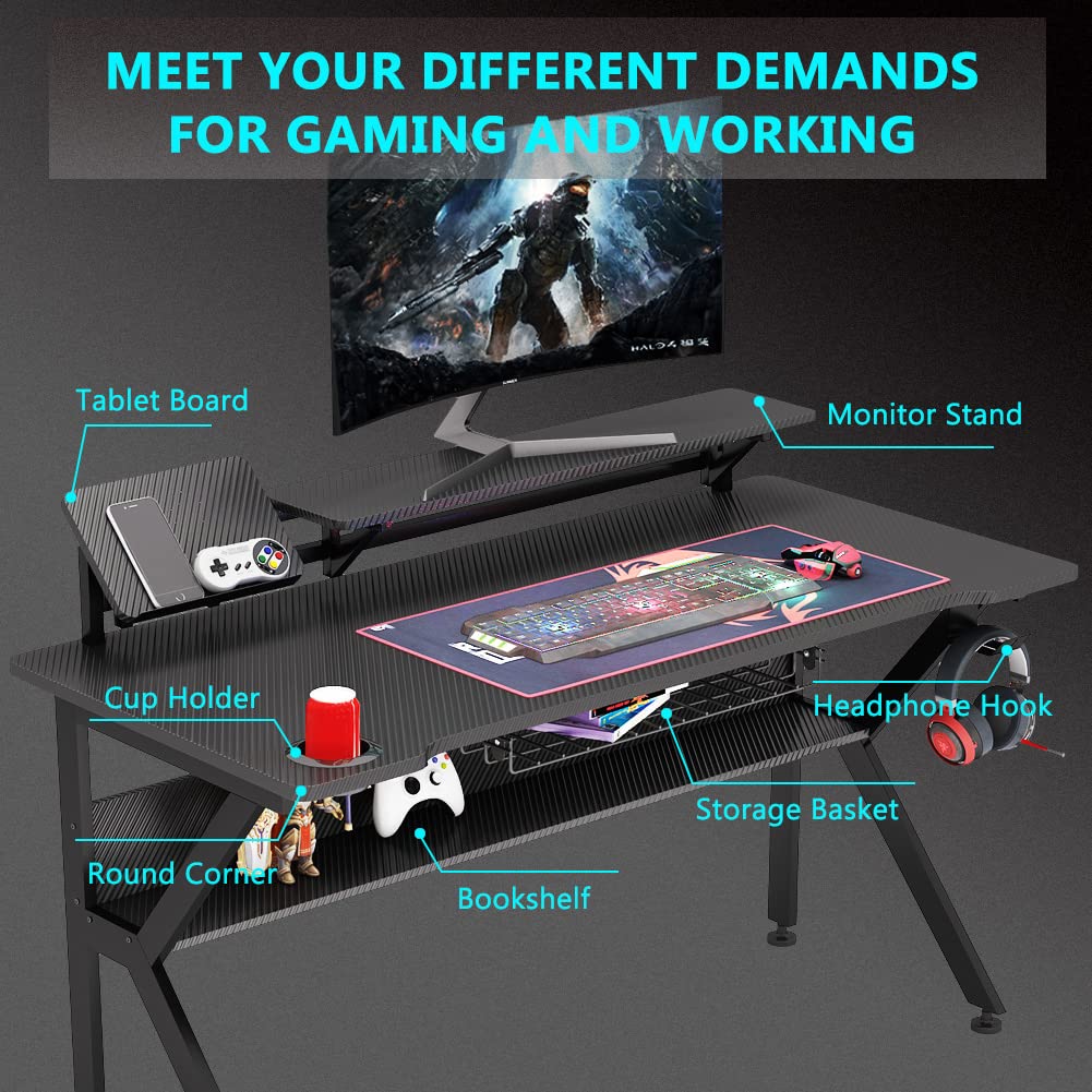 Buy Tribesigns Ergonomic Gaming Desk with Monitor Stand, 47 inch KShaped Computer PC Gaming
