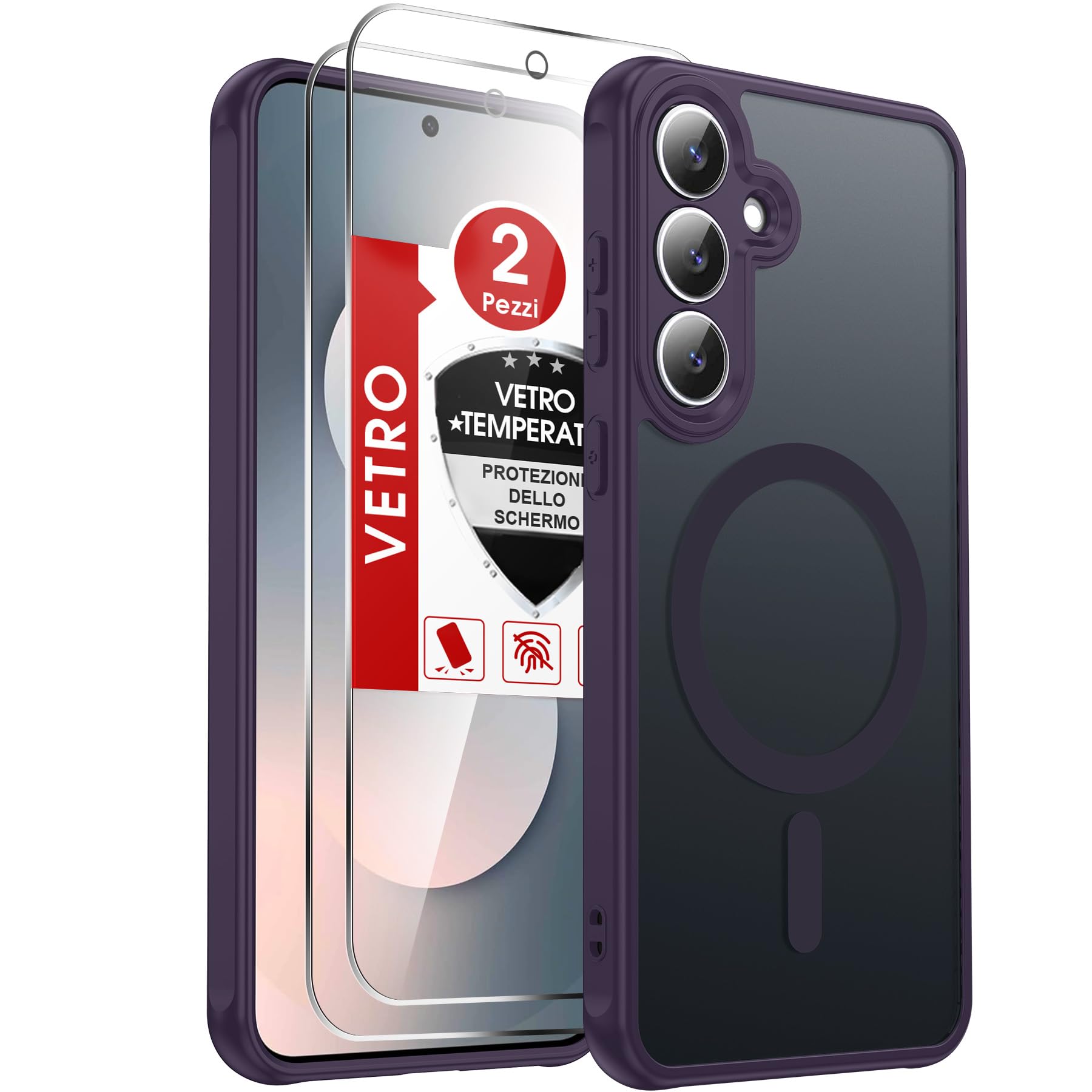 LeYi Cover Magnetica per Samsung S25 FE con 2 Pezzi Vetro Temperato(Viola) | Custodia per Galaxy S25Fe Traslucida Opaca Anti-Impronte Resistente ai Graffi Paraurti in TPU Antiurto Protettiva Case