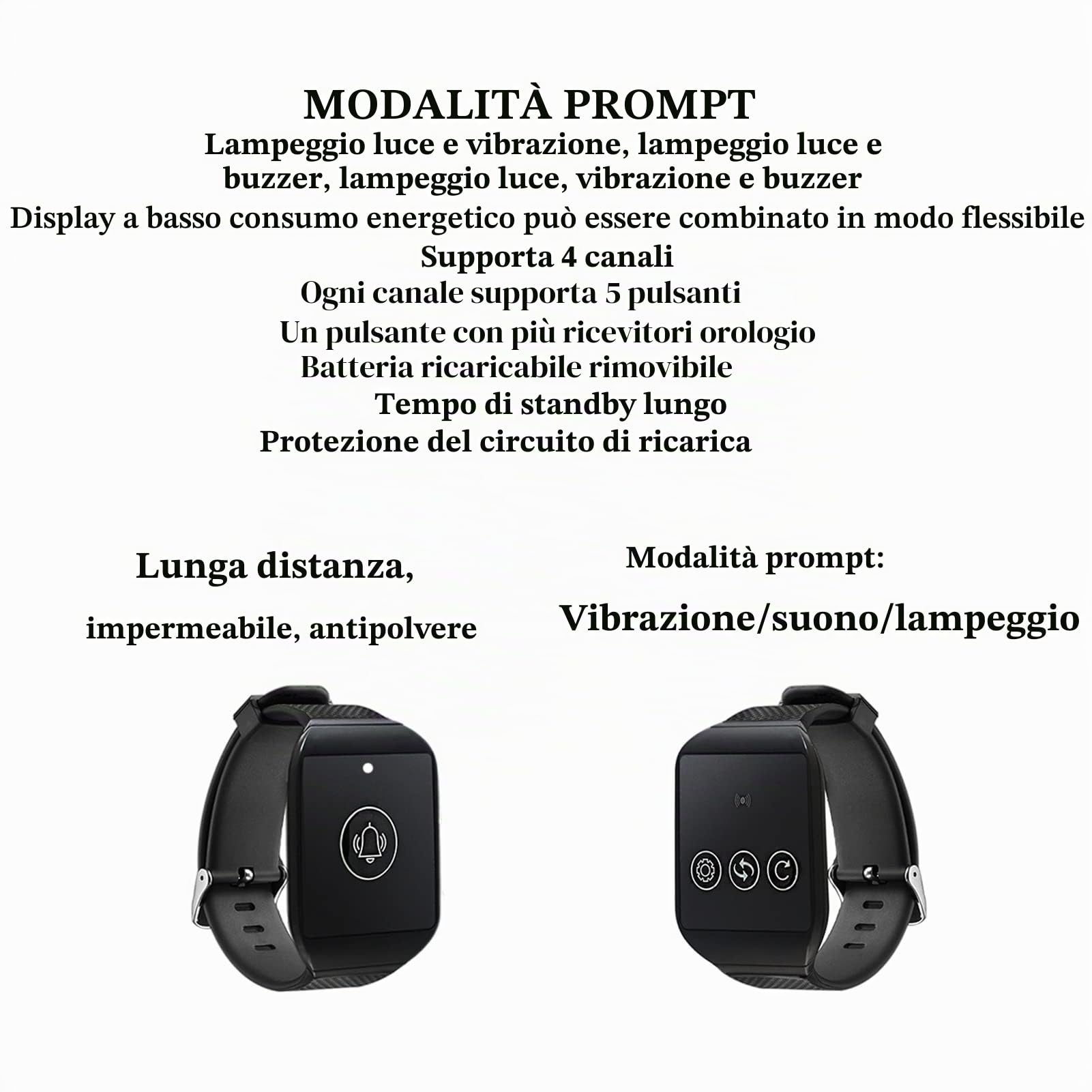 Cercapersone da Polso Wireless, 433,92 MHz di Pulsanti di Chiamata per Caregiver, di Cercapersone per Ristorante Impermeabile IPX7 in Cercapersone per Infermiere (3 per 1)