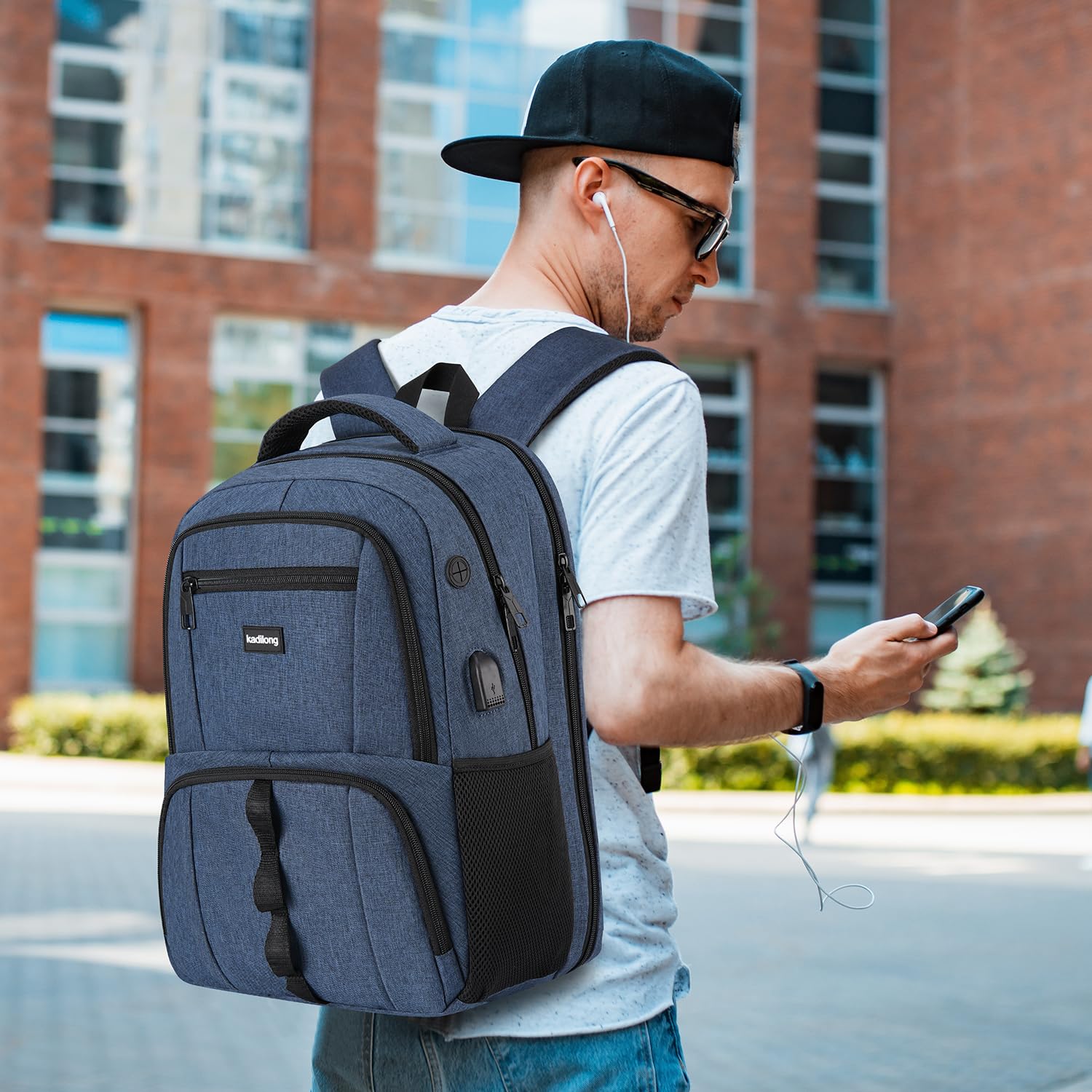 kadilong Zaino per computer portatile da 17,3 pollici da uomo, antifurto, robusto, per ragazzi, adolescenti, studenti, liceo, università, zaino per computer, caricatore USB Mochila