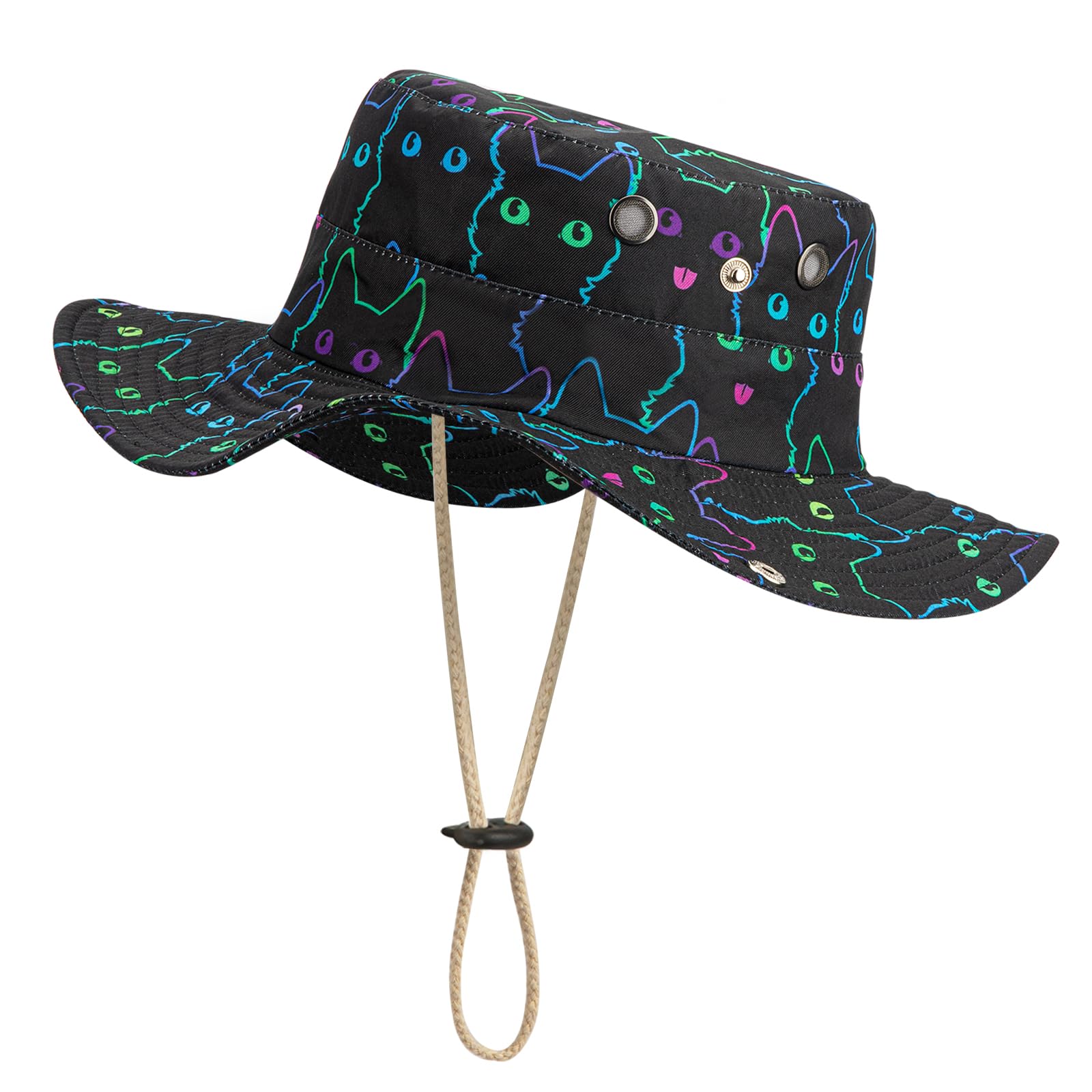 Western Cowboy Hat for Women Men Wide Brim Psychedelic Cute Cats Cowboy Cowgirl Hat,Black