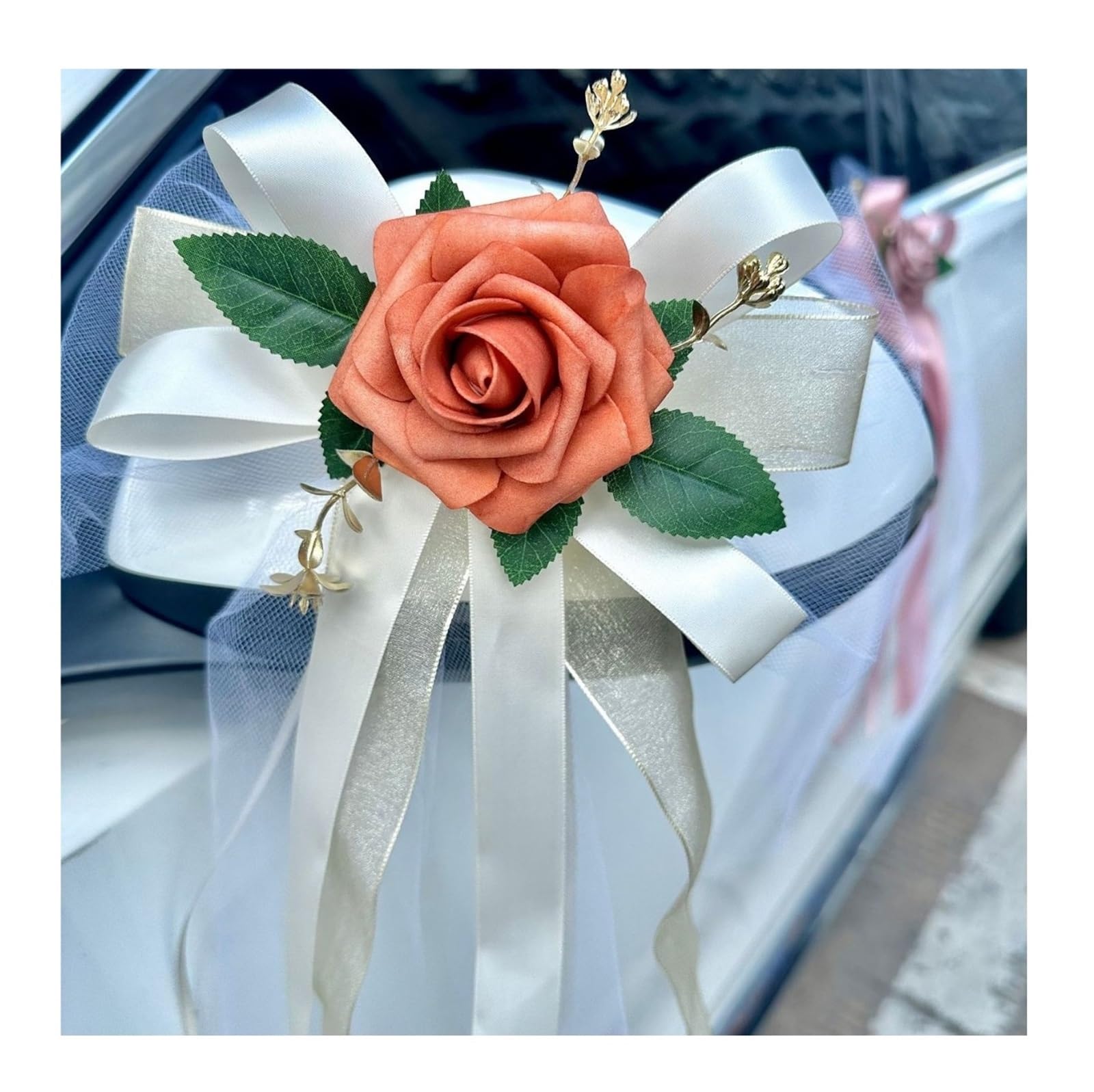 EnxJire Just Married Car Decor Wedding Aisle Chair Flower