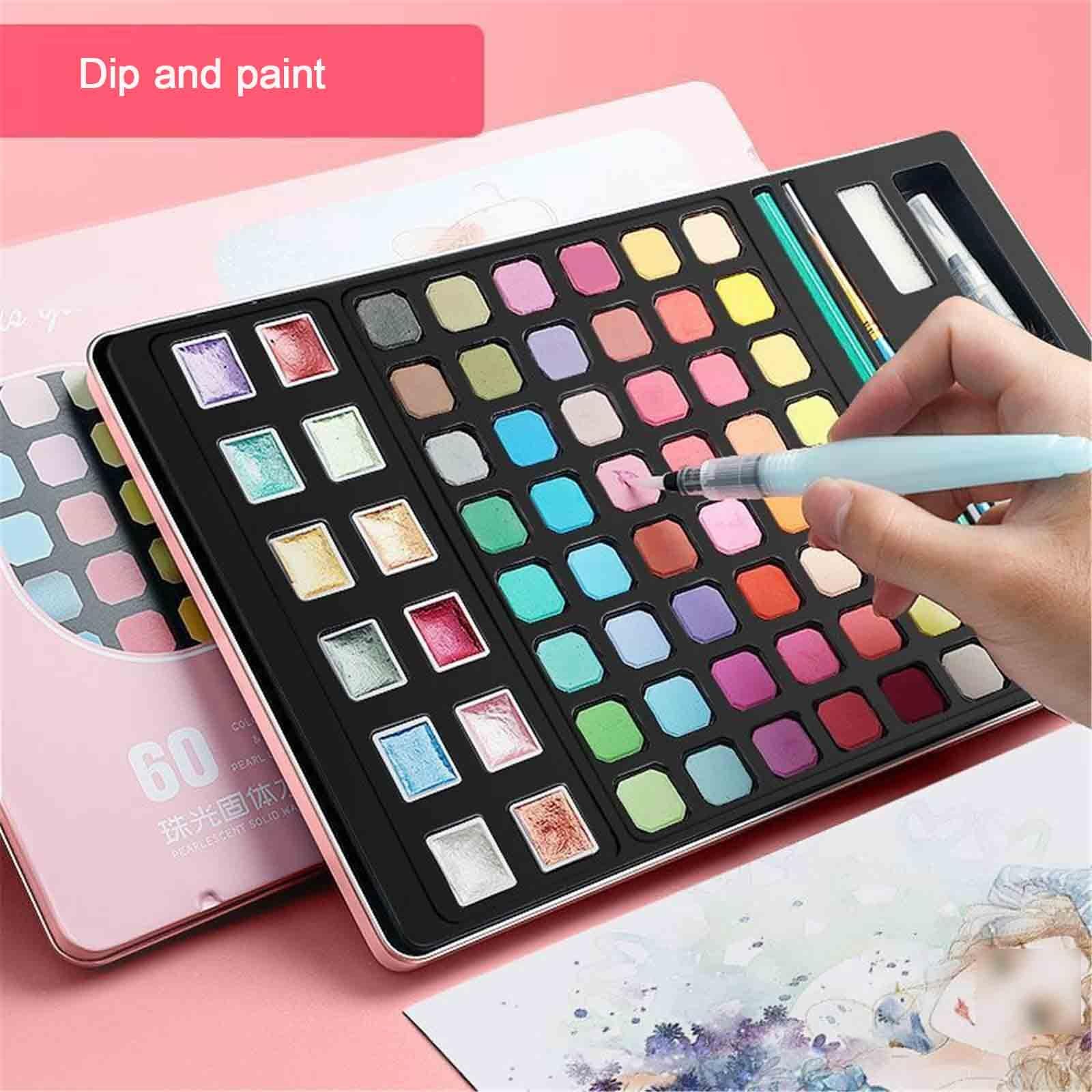 Perlmutt Solide Mini Aquarell Set Professionell Aquarellfarben All-In-One Pocket Aquarell Set Für Kunststudenten(60 colours - pink C)