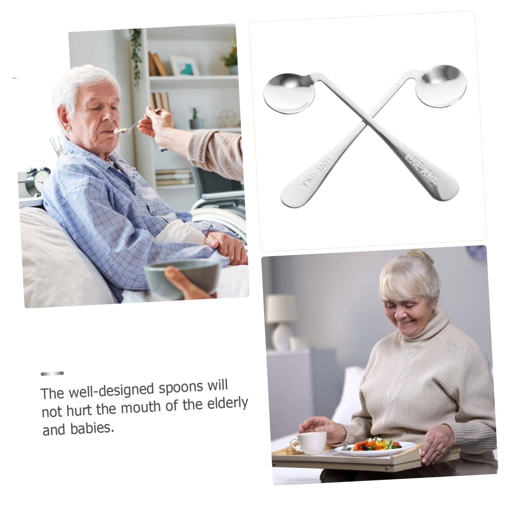 COLLBATH Feeding Spoon 2pcs Curved Spoons for Boys and Girls and Elders Food Curved Spoon for Children or Parents